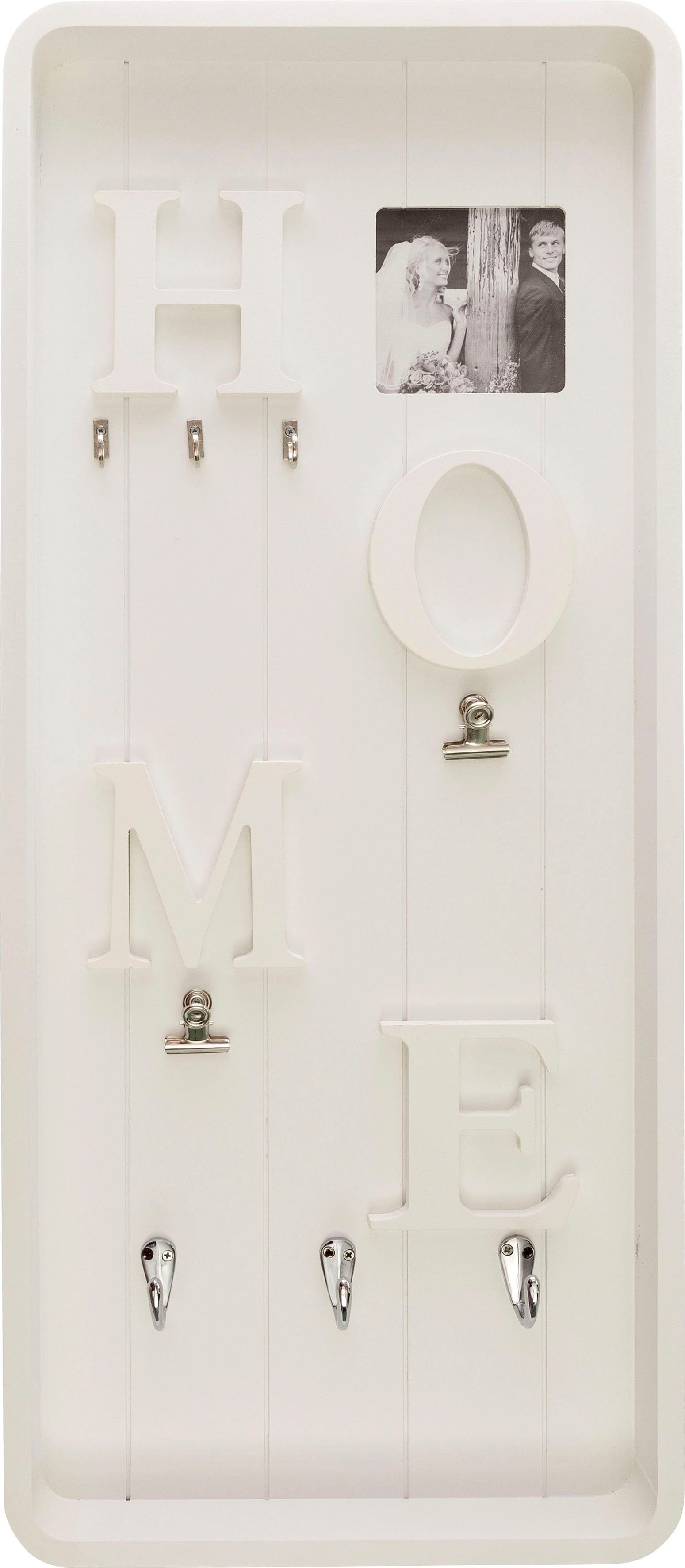 Myflair Möbel & Accessoires mit Klemmen Schlüsselbrett, Schriftzug Valerina, weiß, & Haken, Memoboard mit