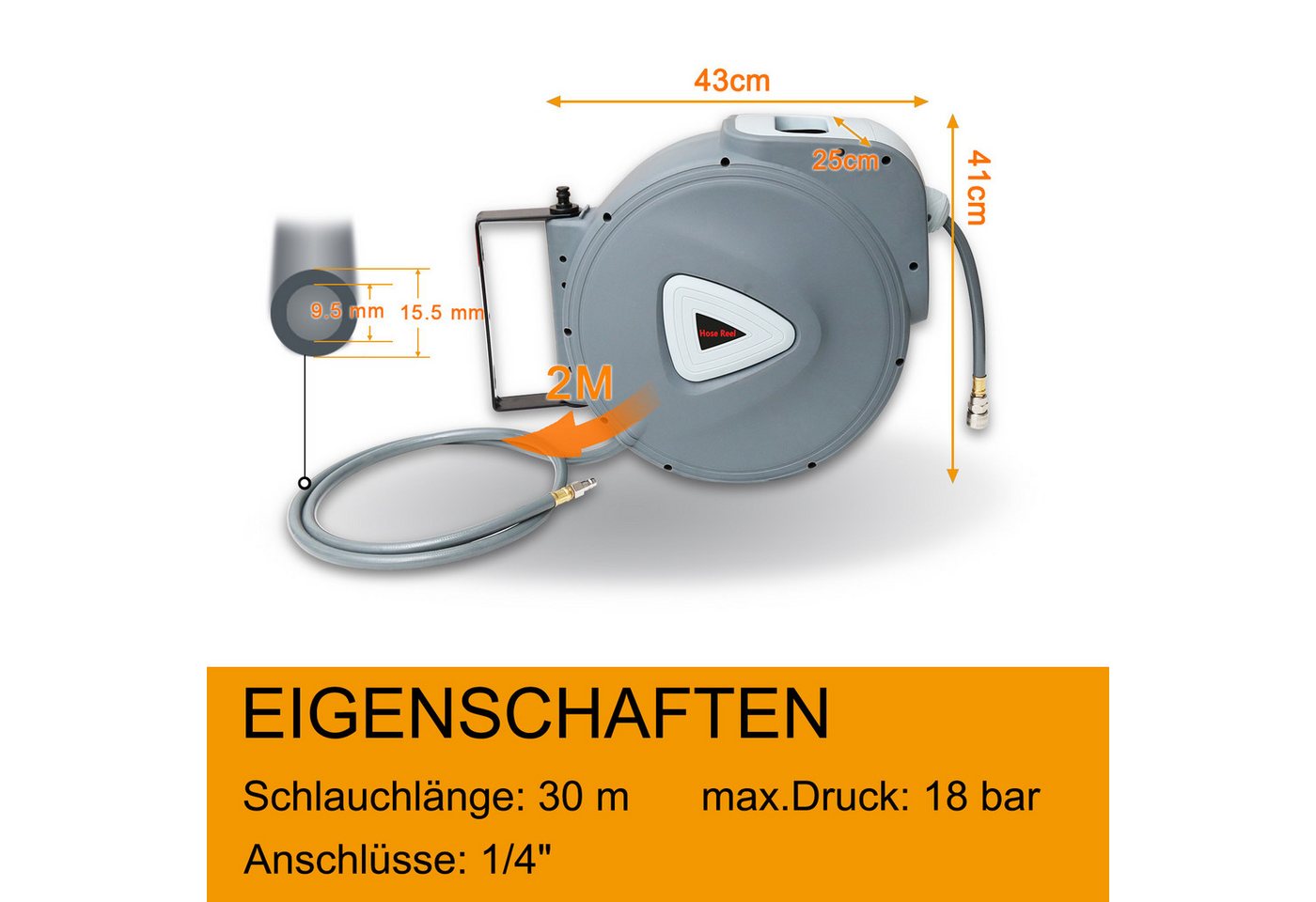 Thumbnail - Clanmacy Druckluftschlauch Schlauchtrommel Schlauchaufroller Automatik 20m/30m Druckluftschlauch
