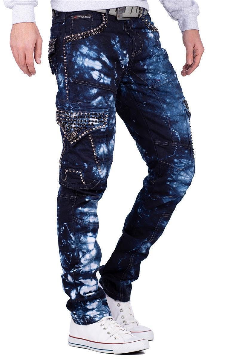 Cargo Hose im Baxx Regular-fit-Jeans Cipo mit BA-CD677 Style Strasssteinen blau &