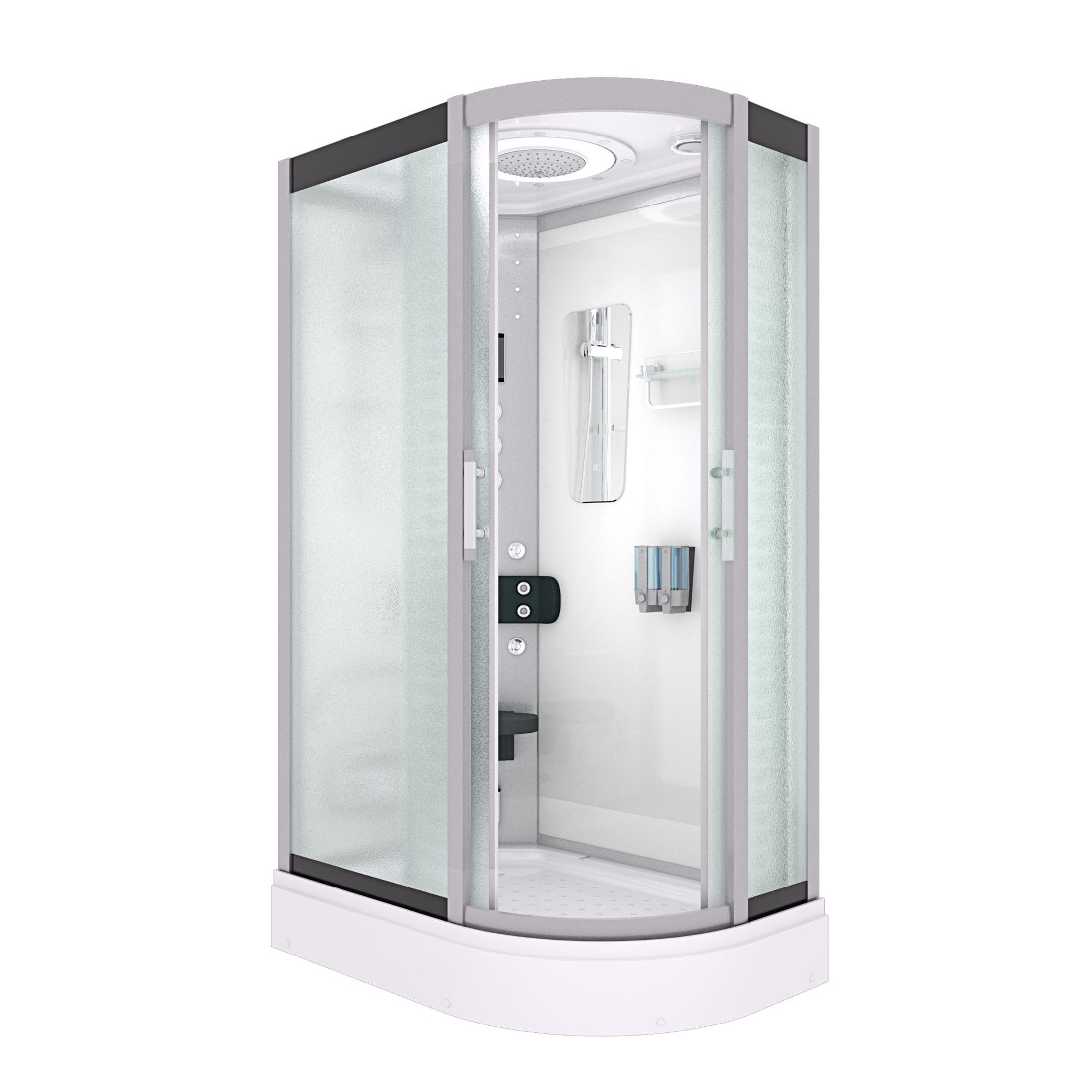 AcquaVapore Dampfdusche Dusche DampfduscheD60-70M3R-ALL Weiß 80x120, Sicherheitsglas ESG, Höhenverstellbar, Mit Bauanleitung, Mit Beleuchtung, Mit Spiegel, Gehä