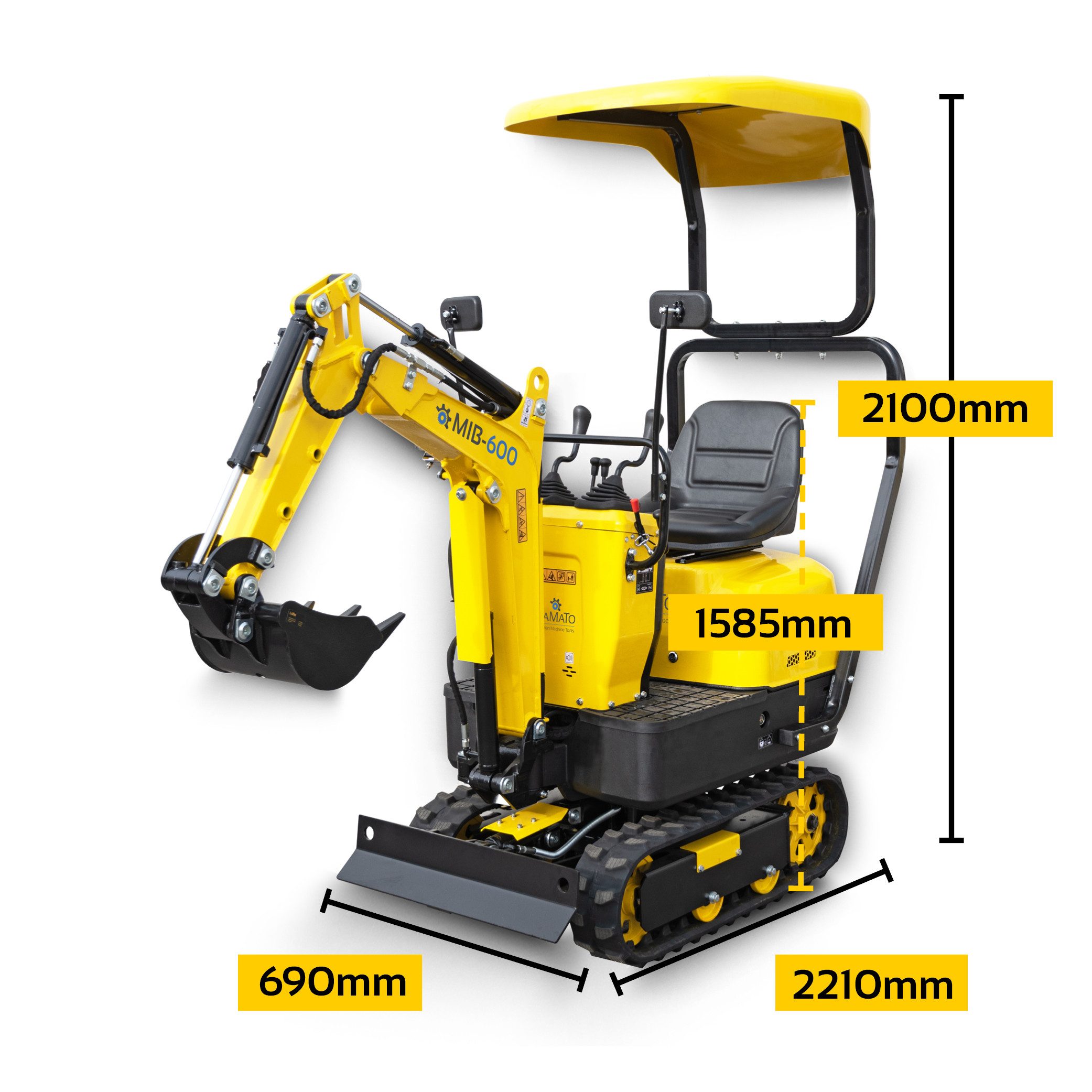 BAMATO Garten-Multifunktionsgerät - Bagger inkl. Zubehörset Minibagger Kettenbagger 8,8 kN Tieflöffel, Stk, 1, 6,3 kW Benzinmotor, 69 cm Spurbreite, vorbefüllt mit Hydrauliköl