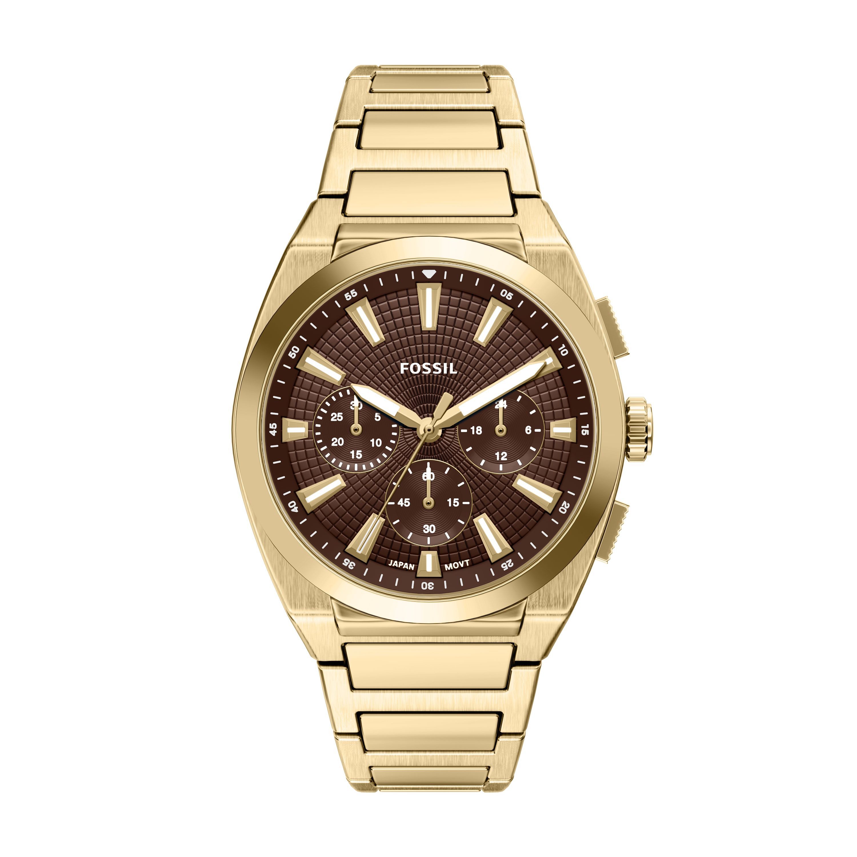 Fossil Chronograph Everett FS6184, Quarzuhr, Armbanduhr, Edelstahlarmband, analog, Tag, Stoppfunktion