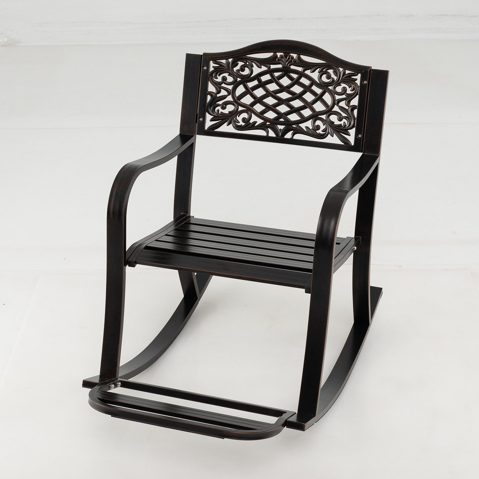 COSTWAY Schaukelstuhl, mit Fußstütze & Rückenlehne, aus Metall, Outdoor