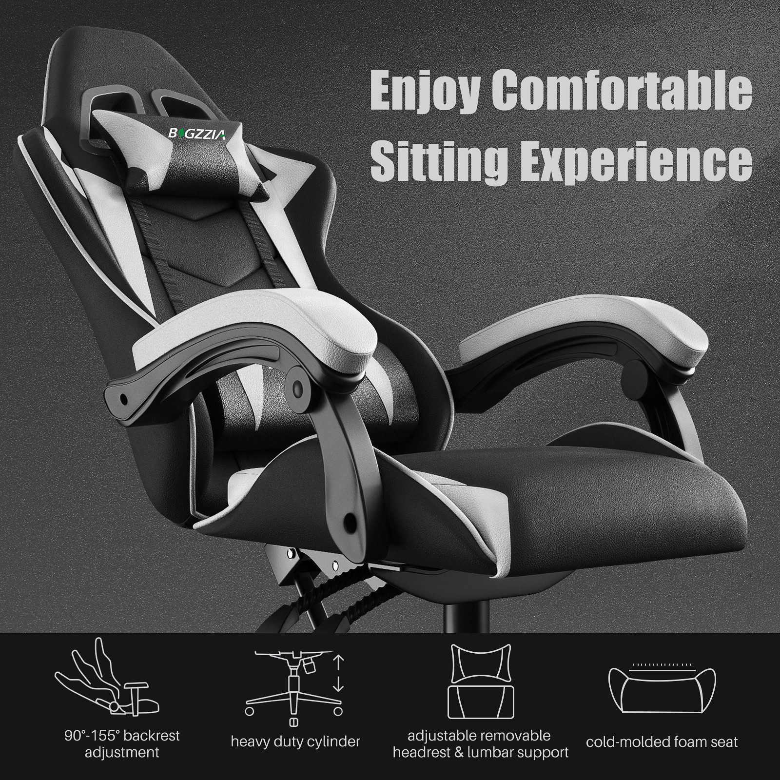 Gywowken Gaming-Stuhl Gaming Stuhl Ergonomisch - Gamer Stühle mit Lendenkissen, Gaming Chair Höhenverstellbar - 90-135° Rückenlehne