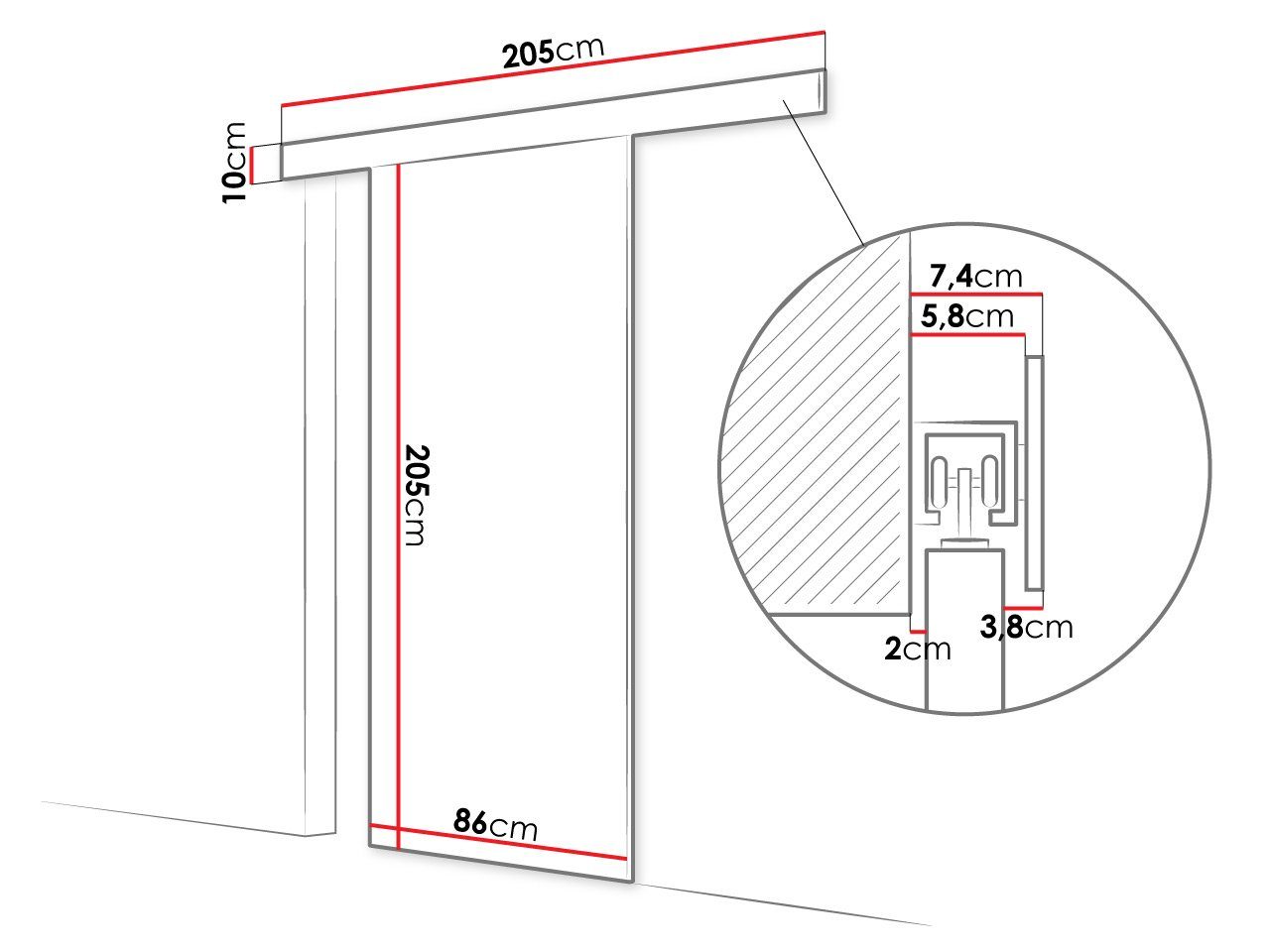 MIRJAN24 Schiebetür universell Frontspiegel Solide / Spiegel Schwarz Rechts), / II Selbstschließsystem, (Tür Links 80 Marti Aluminiumgriffe