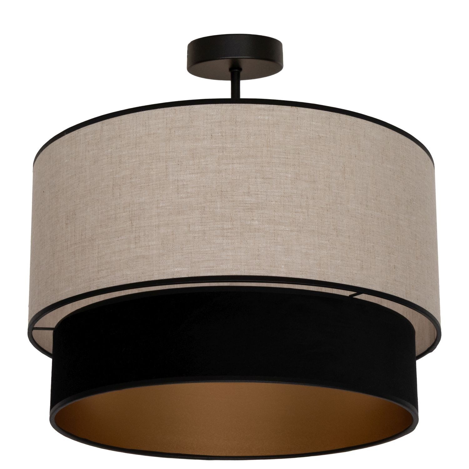 Licht-Erlebnisse Deckenleuchte ASTO, ohne Leuchtmittel, Metall Stoff E27 rund D: 40 cm in Schwarz Grau-Beige Gold Modern