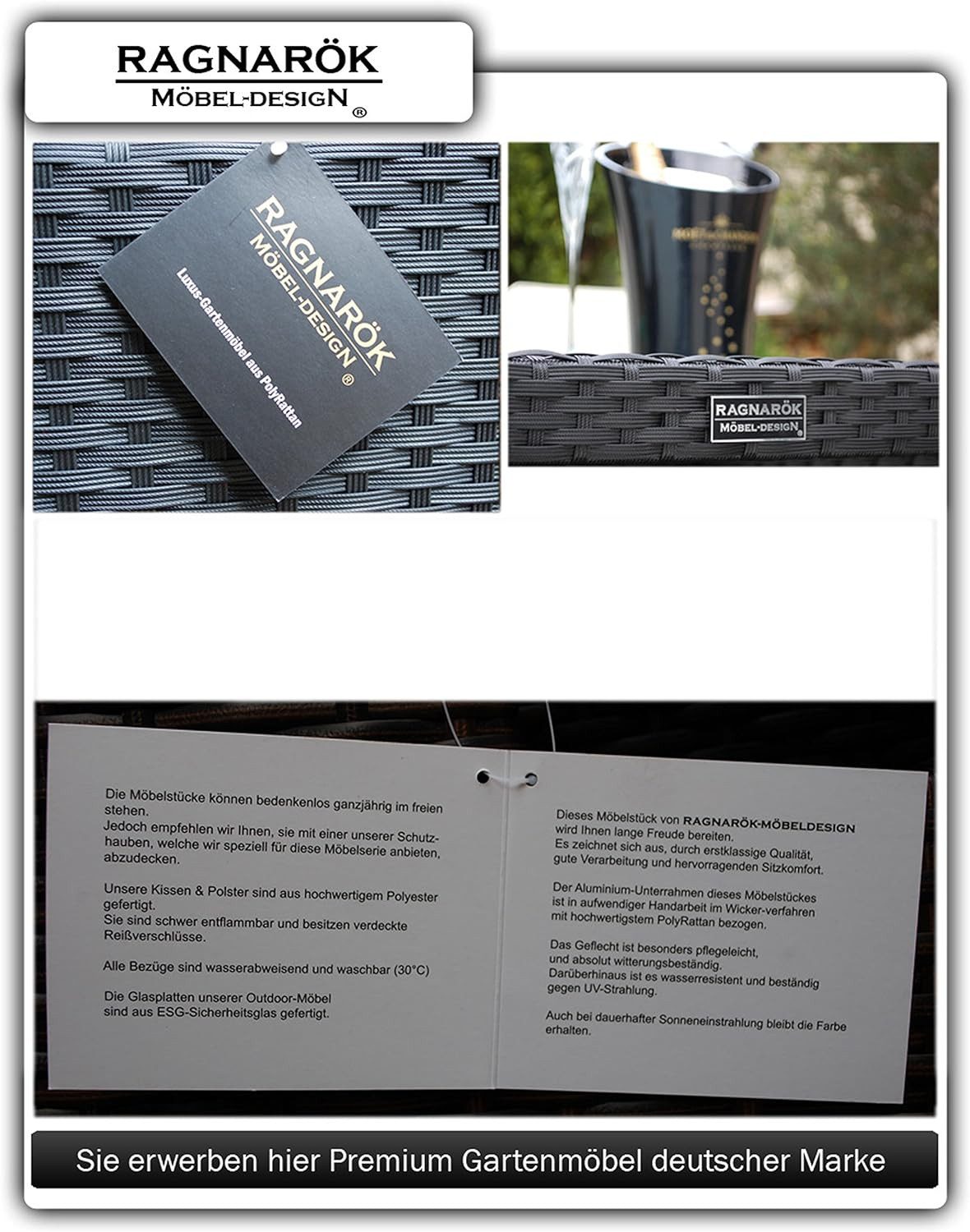 Ragnarök Möbel-Design Garten-Essgruppe Heimdall Esstisch Set 4+4, (Set, Polyrattan, Alu, Würfelsystem), Würfelsystem, klappbare Rückenlehne