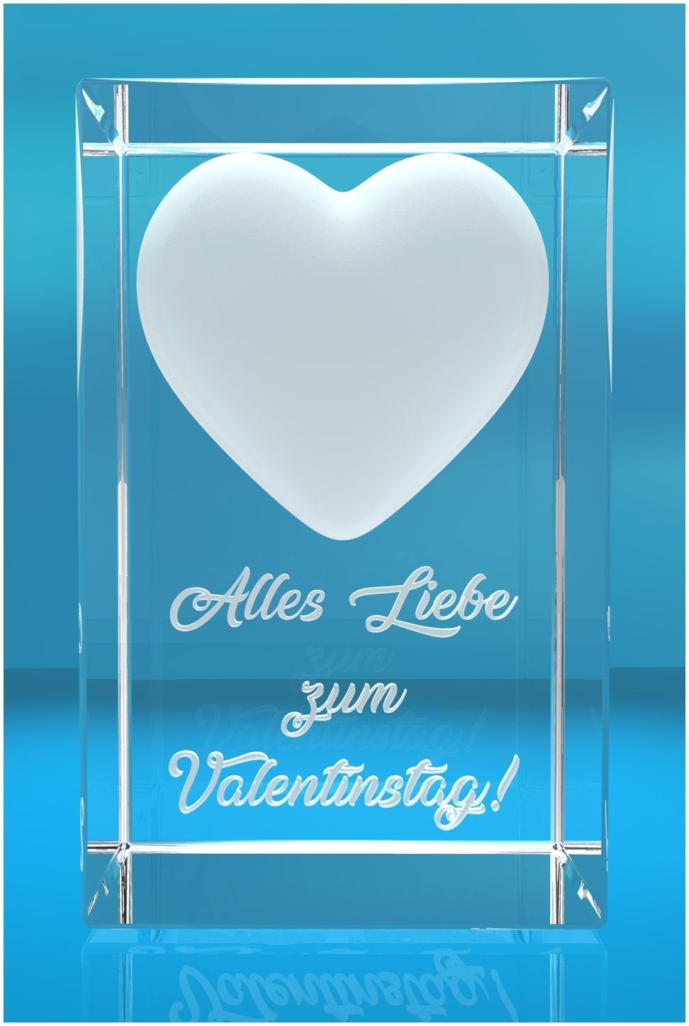 VIP-LASER Dekofigur 3D Glasquader I Herz I Alles Liebe zum Valentinstag!, Hochwertige Geschenkbox, Made in Germany, Familienbetrieb