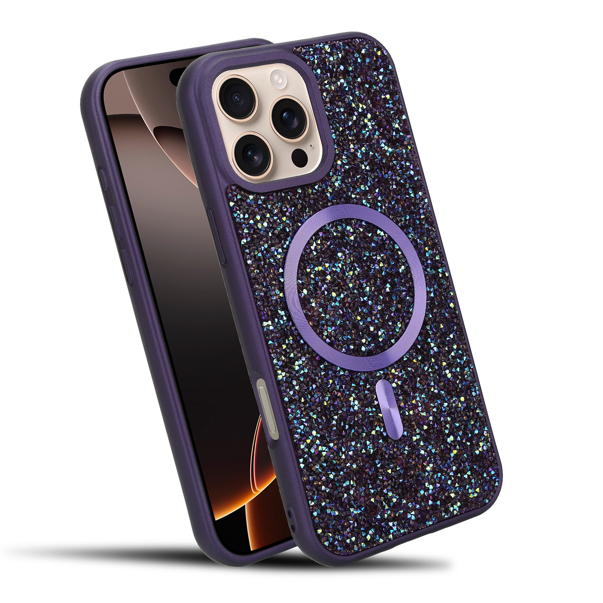 Cadorabo Handyhülle für Apple iPhone 16 PRO MAX Glitzer Hülle MagSafe kompatibel Apple iPhone 16 PRO MAX, Hülle Schutzhülle Case Cover kompatibel mit Magsafe Diamant Glitzer