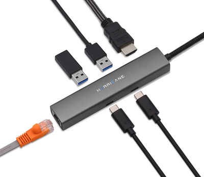 HURRICANE Laptop-Dockingstation C0546 USB-C Hub Aluminium Dockingstation 6 in 1 Multiport 4K HDMI, LAN Ethernet RJ45, 100W PD USB 3.0 für Laptop Notebook MacBook PC HDD