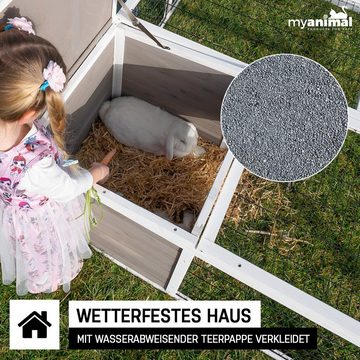 My Animal Kleintierstall XXL Hasenstall MH-08 - Feilaufgehege mit Haus - Wetter - & Winterfest, Hasen Gehege inkl. aufklappbares Gitter & Türen Kaninchenstall Käfig