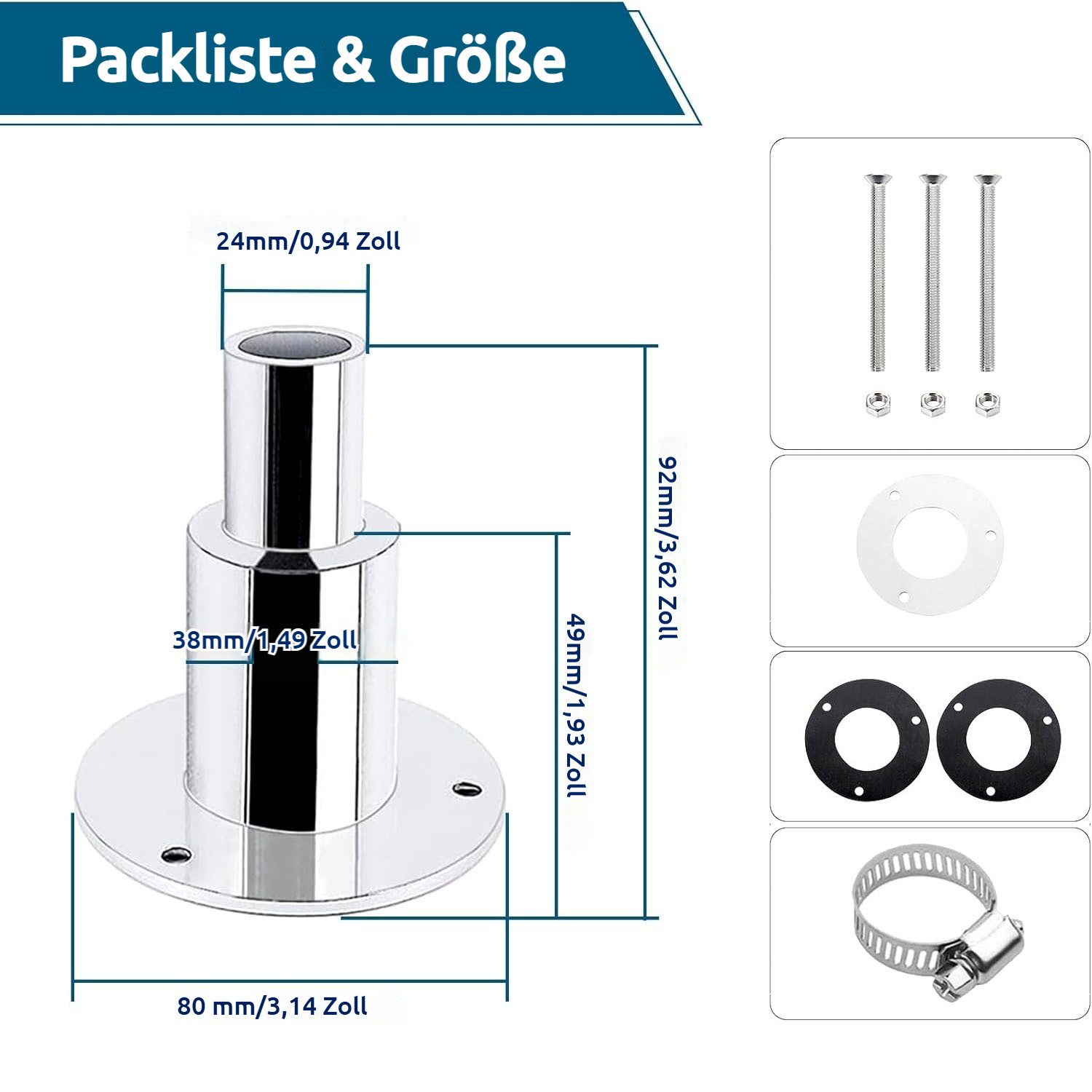 JOYOLEDER Auspuff-Flexrohr Durch Rumpf Auspuff Hautanpassung Edelstahl Standheizung Auspuffrohr, (für 24mm Abgasschlauch Schiffsauspuff Rohrauspuff Dieselheizung Zubehör), Standheizung Auspuff für LKW Boot Auto