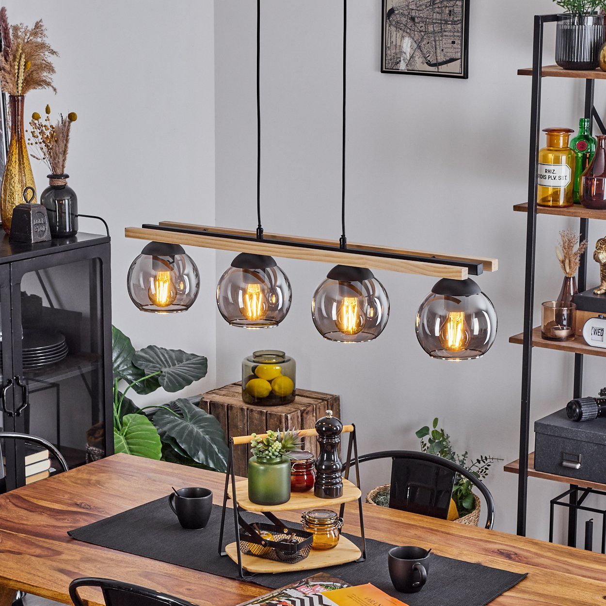 hofstein Hängeleuchte »Limite« Pendelleuchte aus Metall/Holz/Glas, Schwarz/ günstig online kaufen