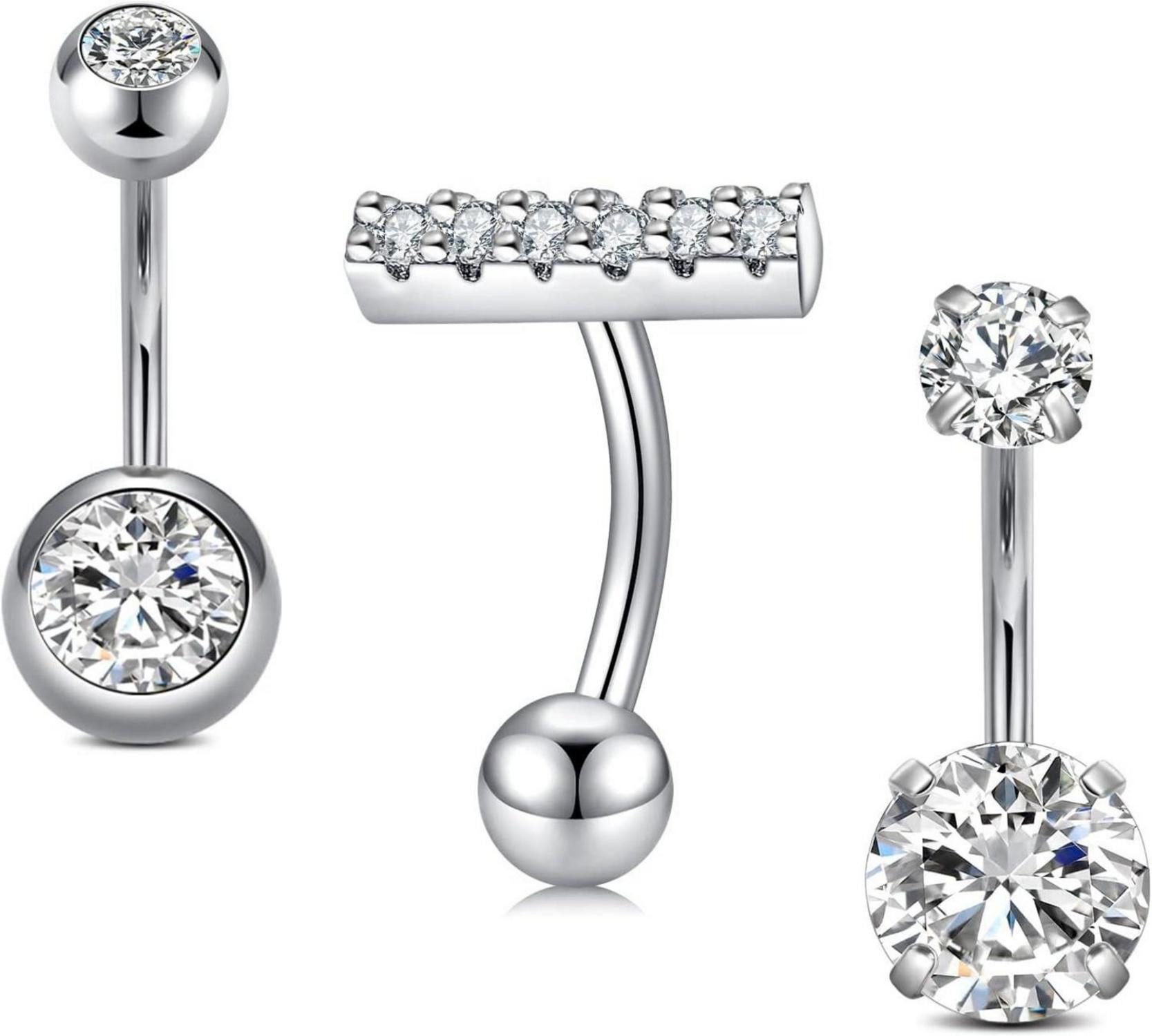 Bauchnabelpiercing Bauchnabelpiercing Set 14G 10mm Chirurgenstahl Silber Diamant Opal