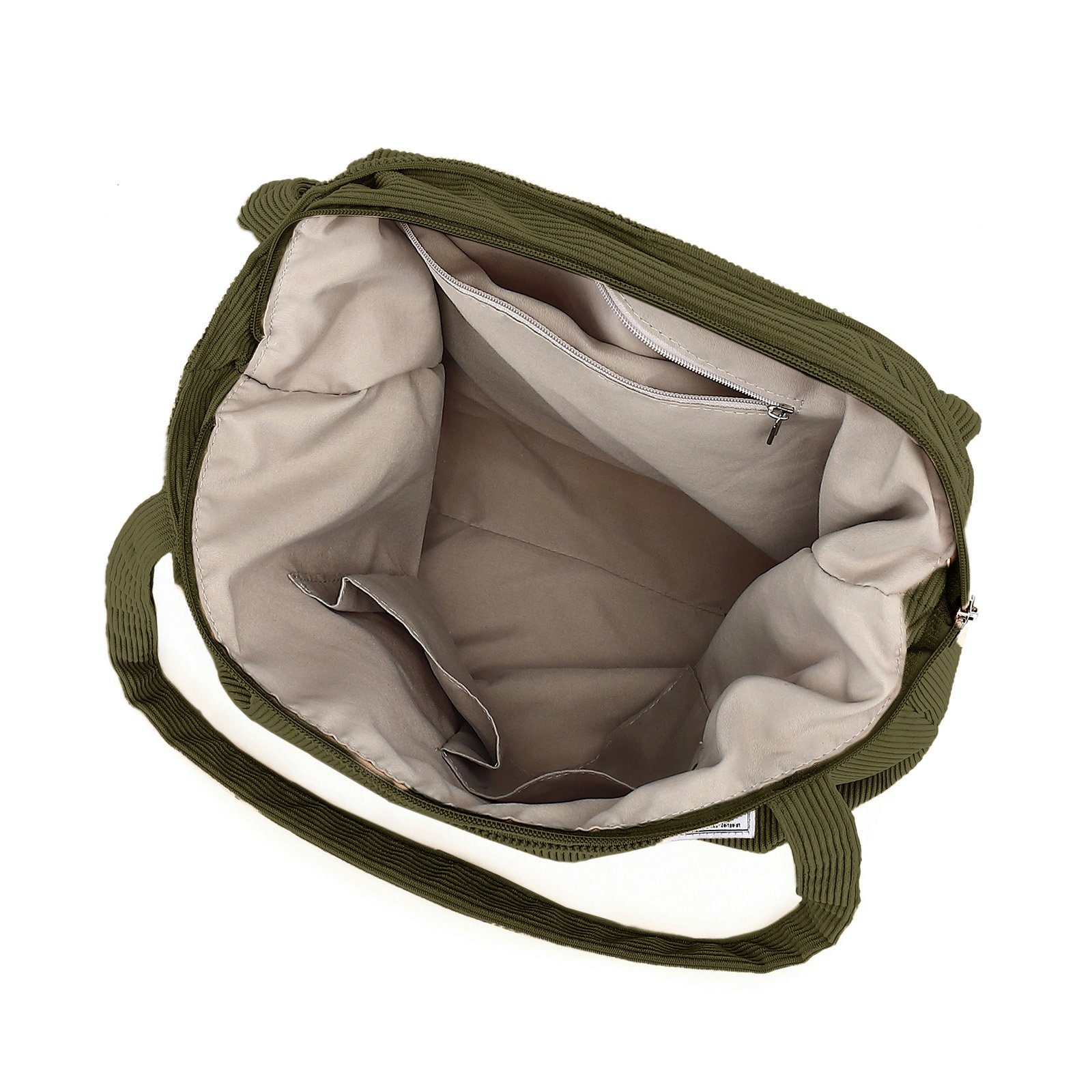TAN.TOMI Henkeltasche Handtasche, Tasche Cordtasche Damenhandtasche, mit Damen, Dunkelgrün Reißverschluss-Einkaufstasche
