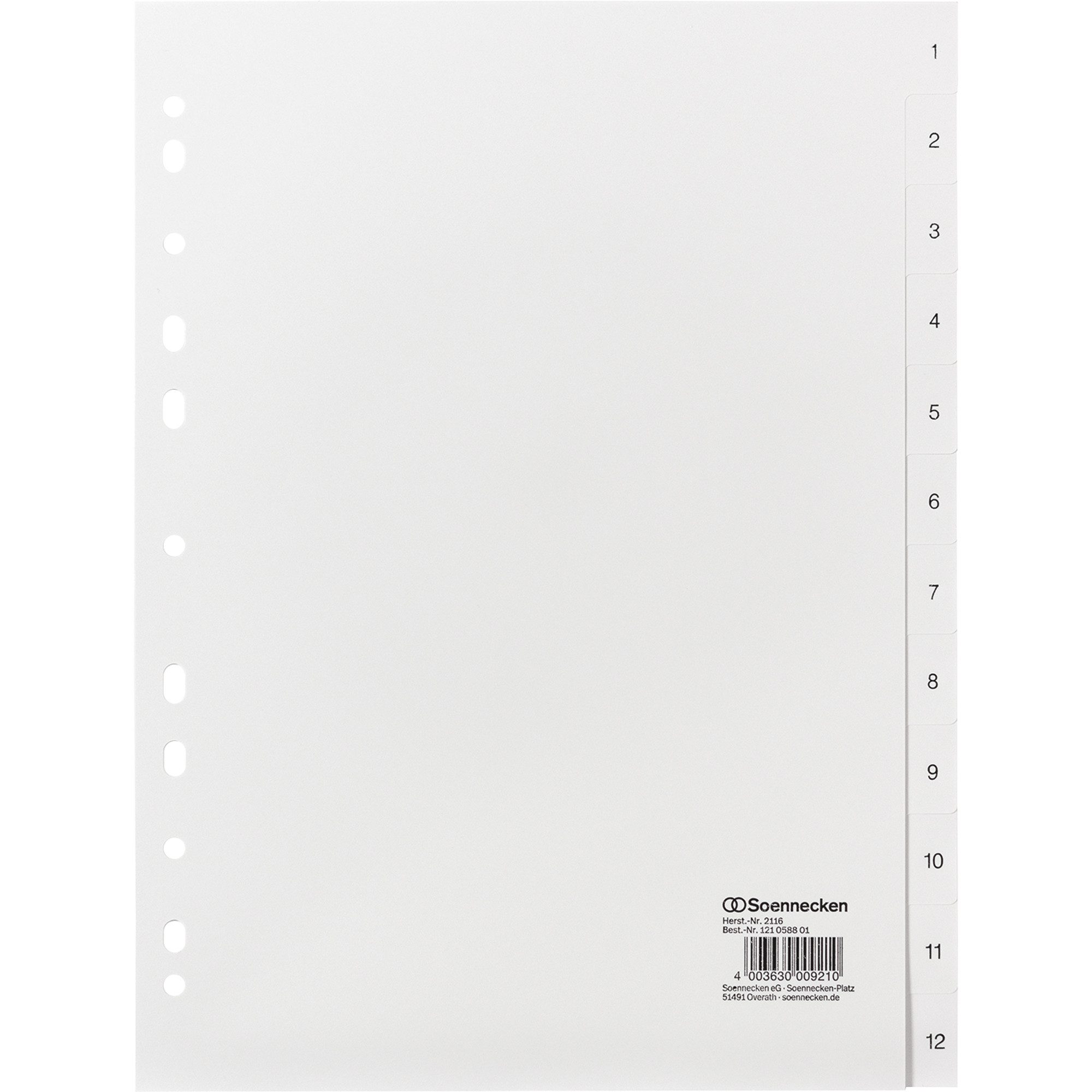 Soennecken Aktenordner Register 2116 DIN A4 1-12 volle Höhe PP weiß