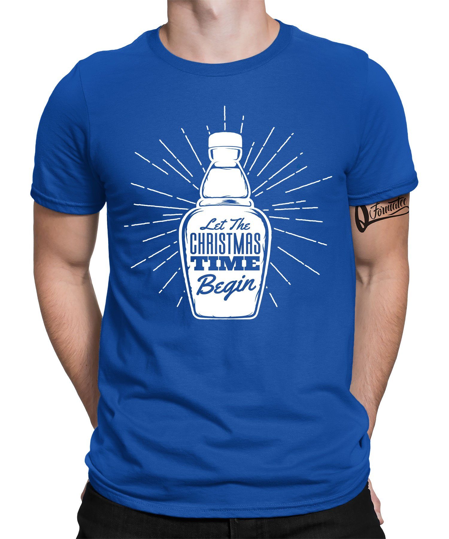 Quattro Weihnachtsgeschenk Time Herren Formatee Kurzarmshirt X-mas Weihnachten T-Shirt (1-tlg) - Christmas Blau