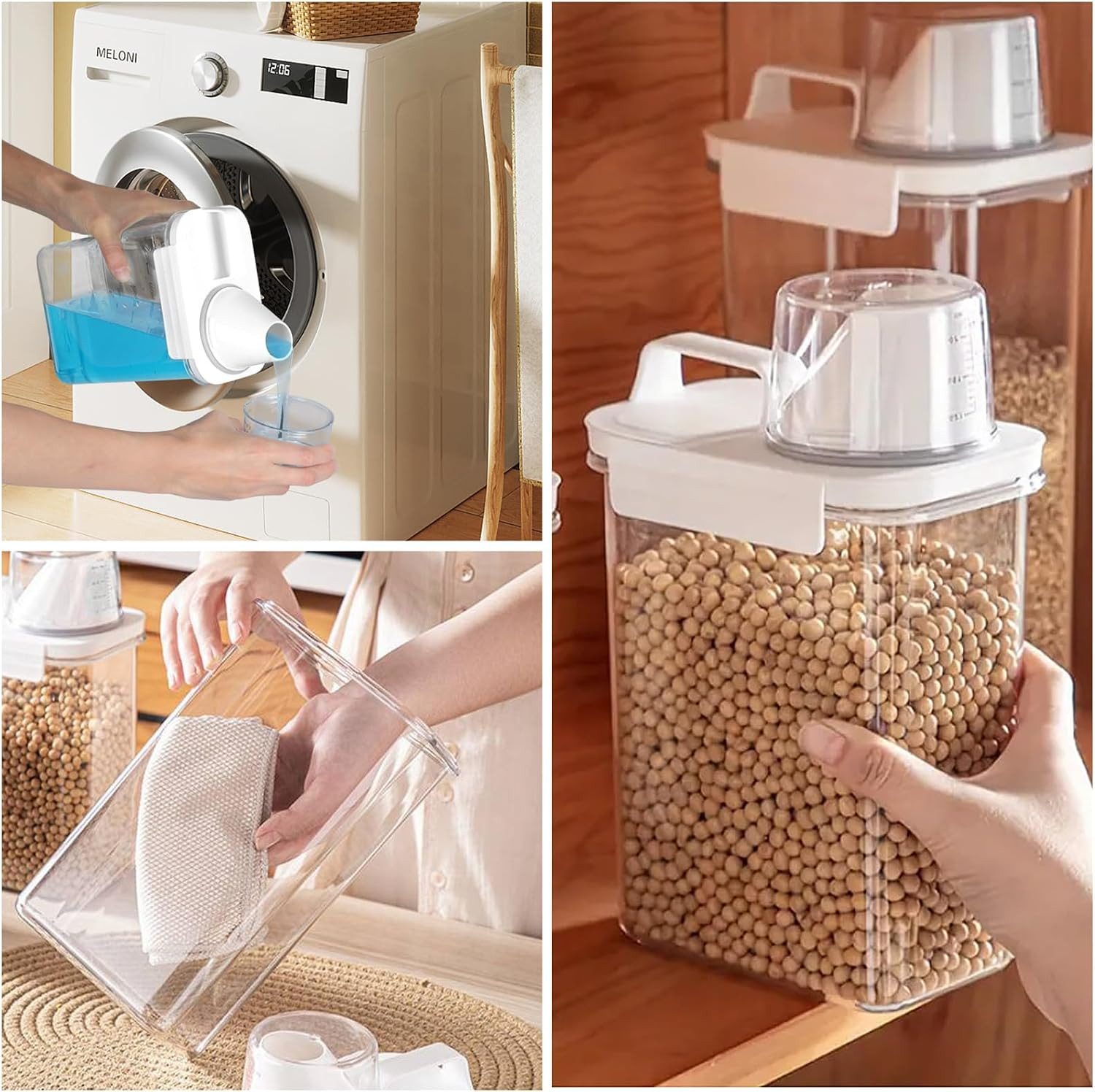LEMLIT Aufbewahrungsbox 2 Stück 1800ML Luftdichter Waschmittelspender mit Messbecher (2 Stück, 2 St., 1800ML), Waschmittelbox Vorratsbehälter für Waschmittel Wa – Bild 4 von 5