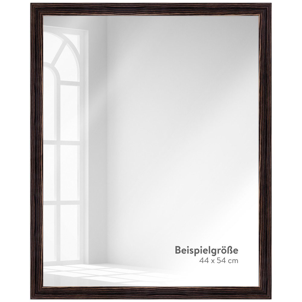 WANDStyle Wandspiegel H025, Schwarz, gemasert, aus Massivholz im Landhausstil