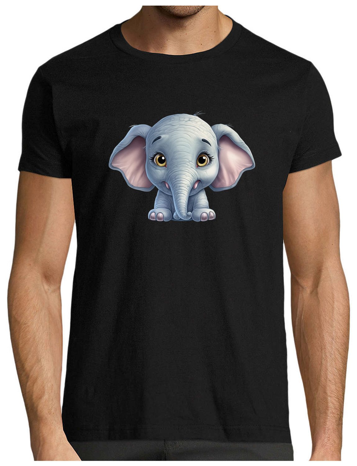 MyDesign24 T-Shirt Herren Print Shirt - Cartoon Elefant Brustprint Baumwollshirt mit Wildtier Aufdruck Regular Fit i272