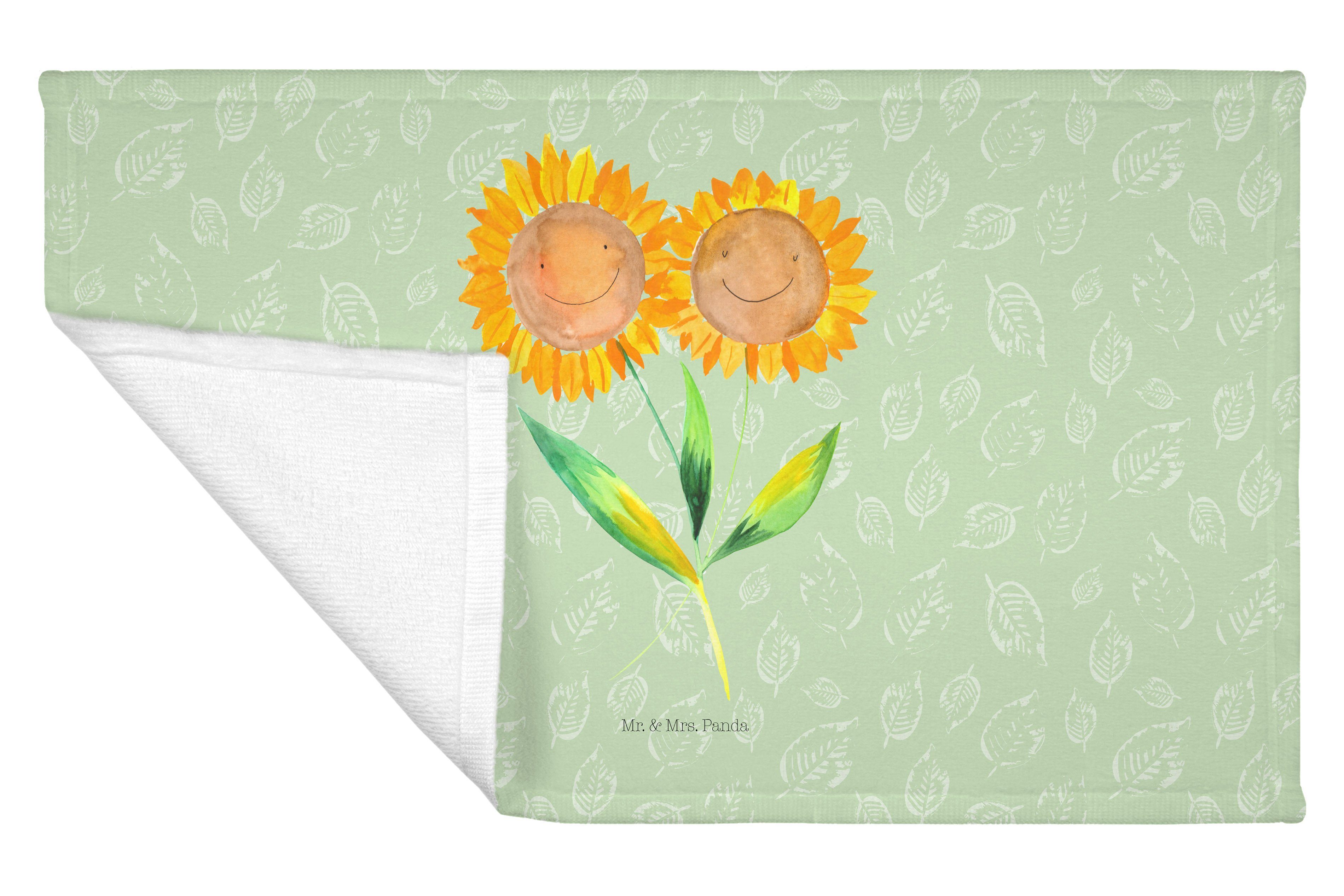 Mr. & Mrs. Panda Handtuch Blattgrün - Geschenk, (1-St) Kinder Handtuch, - beste Freundin, Sonnenblume