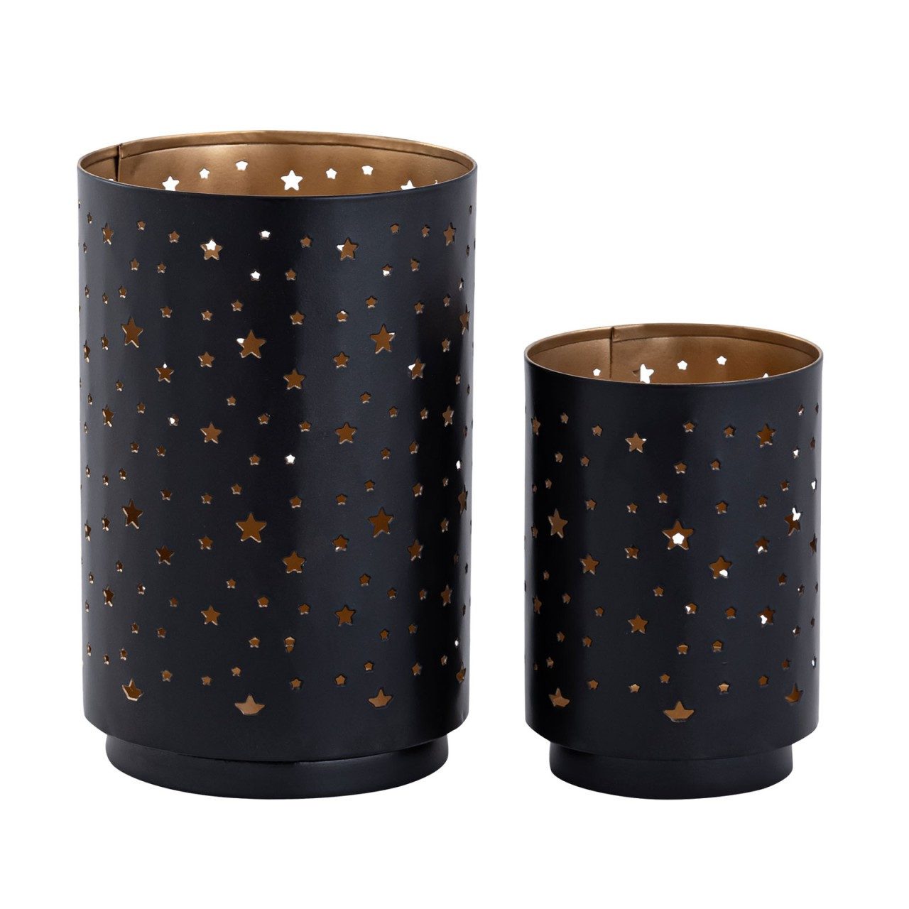 tinkaro Kerzenhalter Teelichthalter 2er Set Kerzenständer Sternenhimmel rund schwarz gold (1 St)