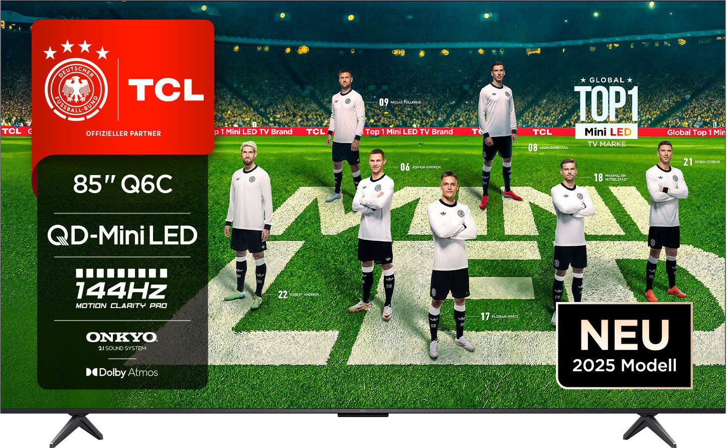 TCL 85Q6CX1 Mini-LED-Fernseher (215 cm/85 Zoll, 4K Ultra HD, Google TV, Smart-TV, 4K Multi-HDR Dolby Vision, 144Hz, ONKYO Dolby Atmos, Apple Airplay 2)