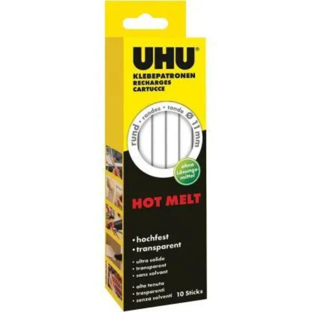 UHU Heißklebestift UHU Heißklebesticks HOT MELT transparent, 10 St., (Packung, 1 St., UHU Heißklebesticks HOT MELT transparent, 10 St), Für präzise Klebearbeiten mit UHU Heißklebepistolen