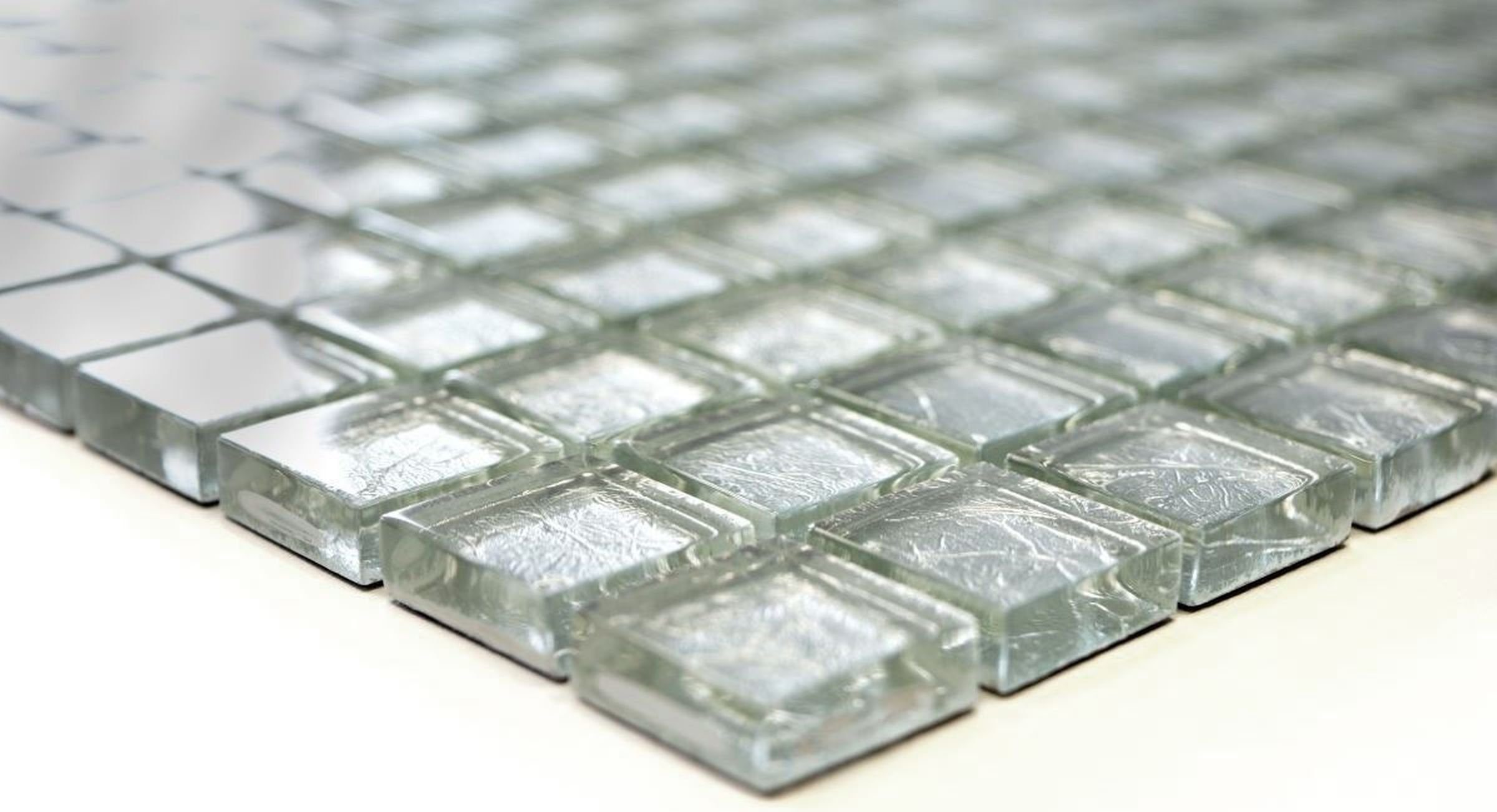Thumbnail - Mosani Mosaikfliesen Glasmosaik silber Mosaikfliese Struktur Fliesenspiegel Küchenwand