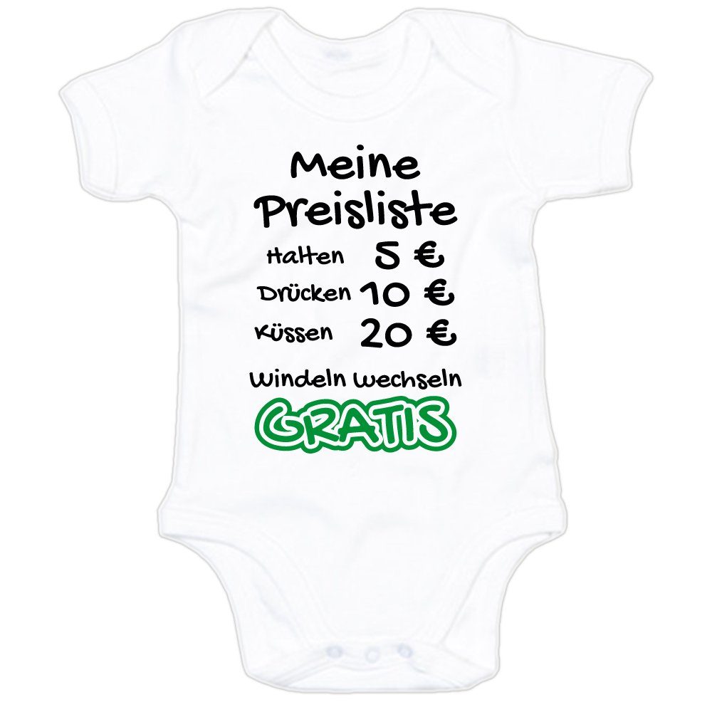 G-graphics Kurzarmbody Meine Preisliste – Halten, Drücken, Küssen, Windeln wechseln Baby Body mit Spruch / Motiv / Aufdruck • zur Geburt / Babyparty
