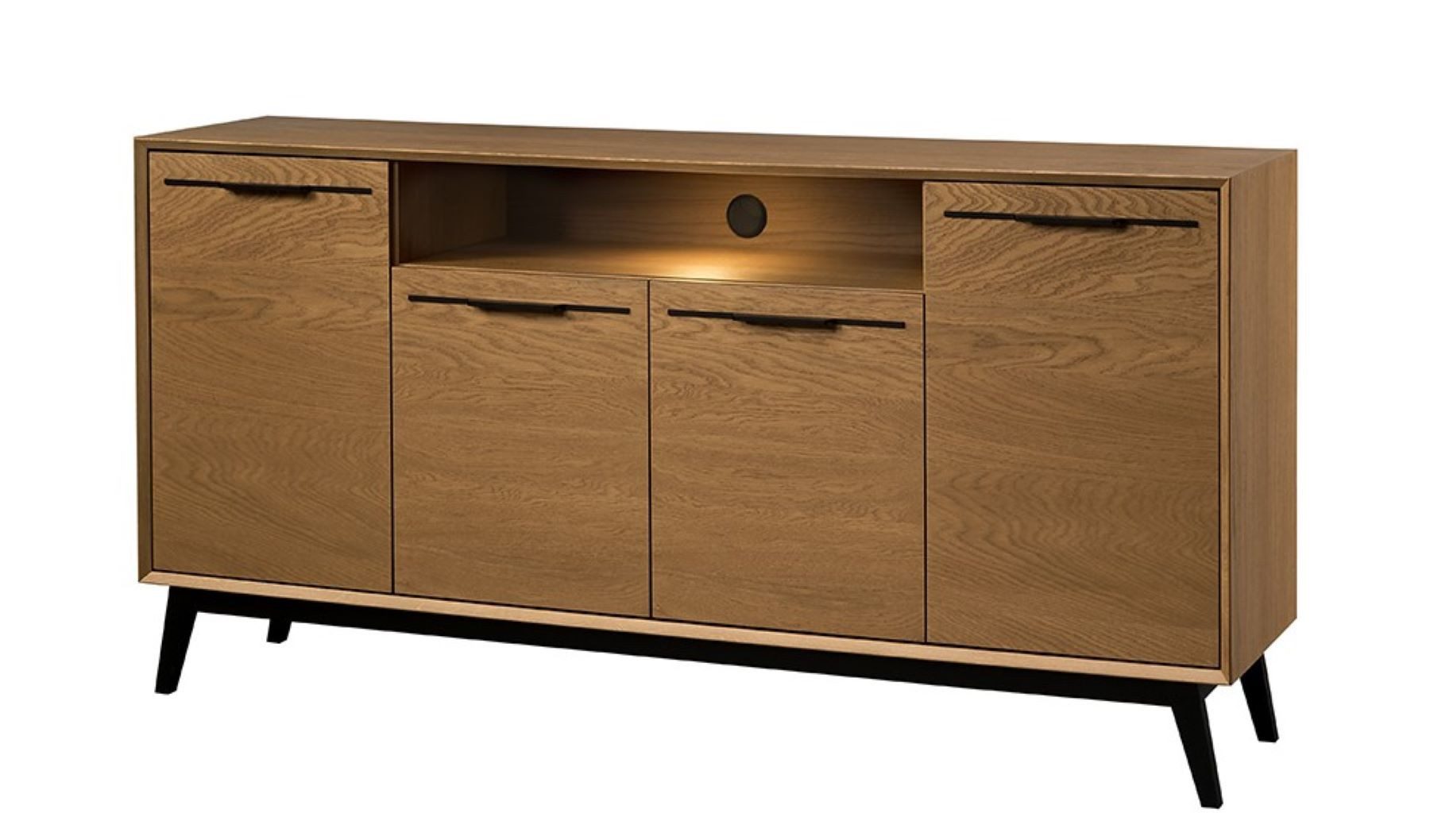 99rooms Kommode Lindau (Sideboard, Highboard), Modern Design, mit LED-Beleuchtung, Soft-Close, aus Massivholz