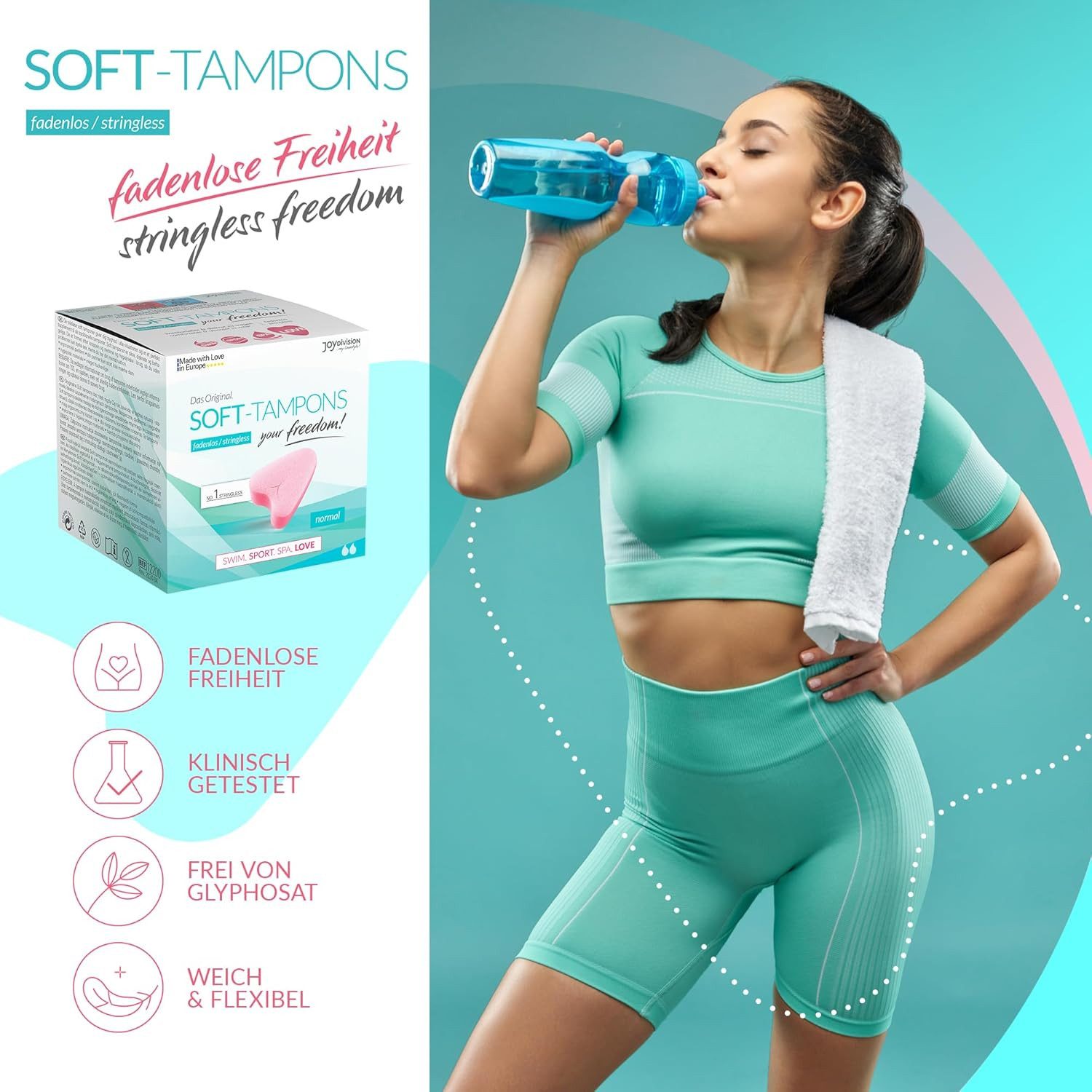 JOYDIVISION Tampons das Original, Soft Tampons, Fadenlose Freiheit, Normal Gr., 3-St., ohne Rückholfaden für Alltag, Sport und Spa