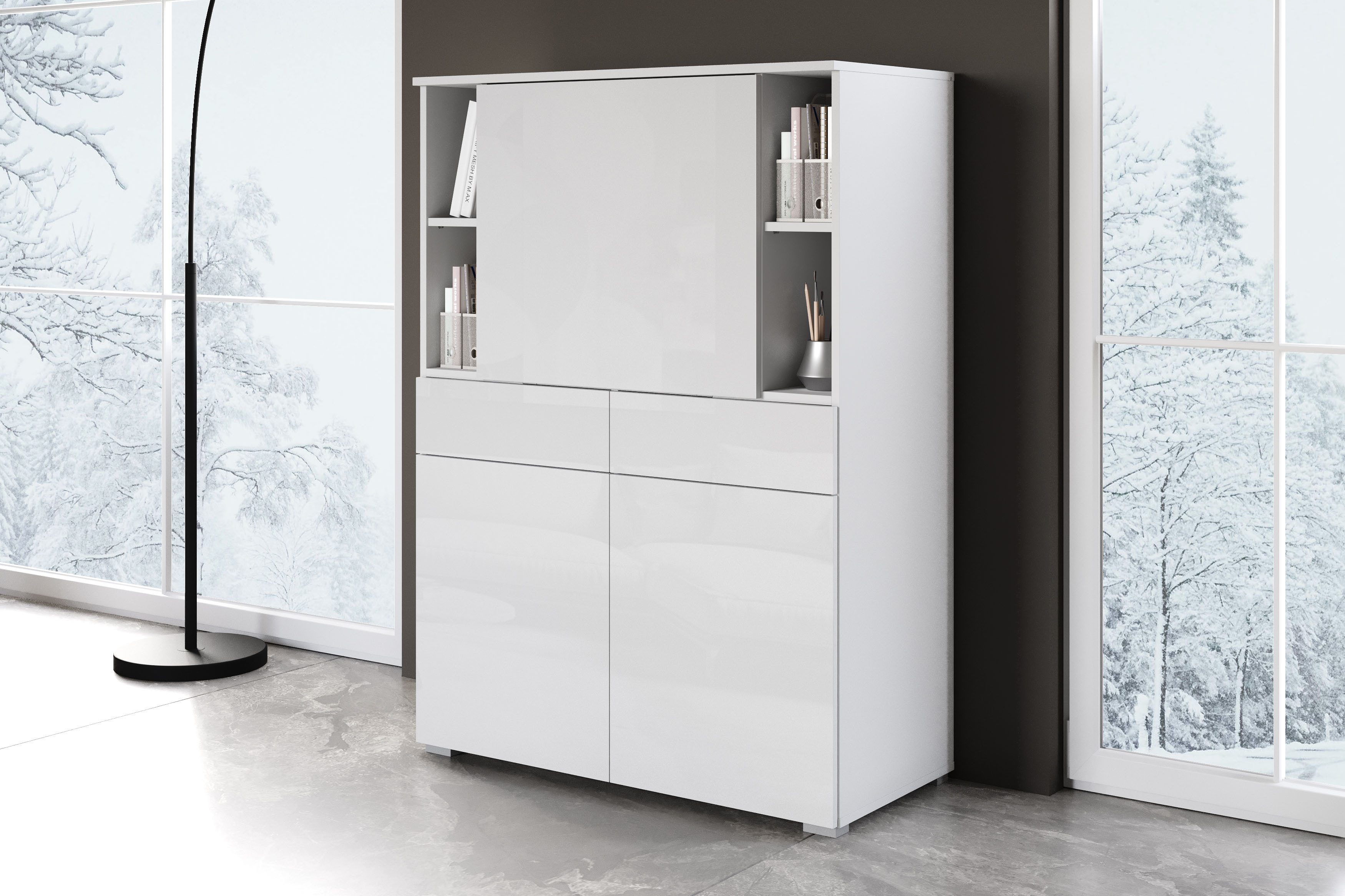 OTTO home Sekretär Paris, Moderner Sekretär mit klappbarer Arbeitsfläche (1 St), 2 Schubladen, Push-to-Open und verstellbare Einlegeböden