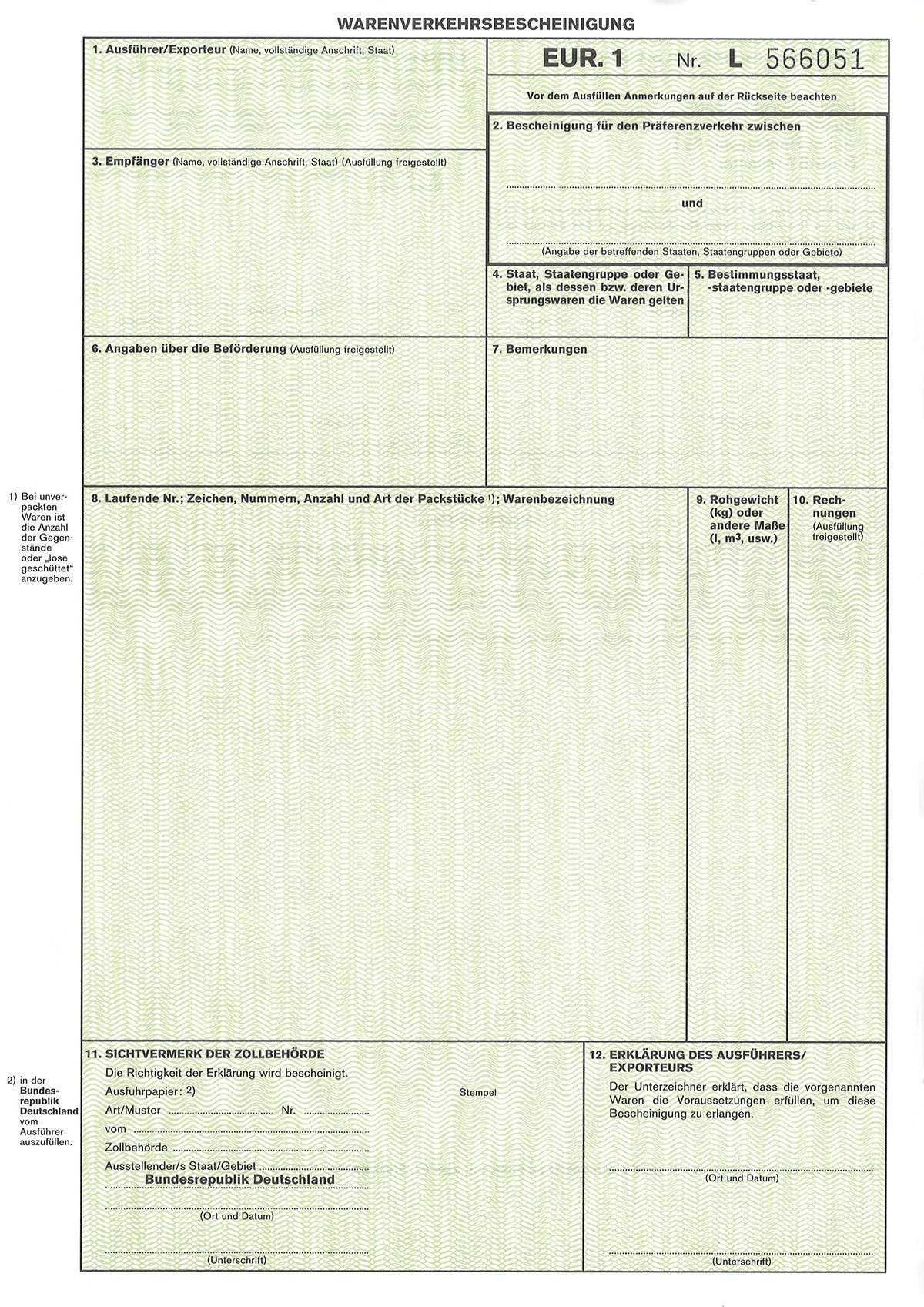 RNK Formularblock RNK Warenverkehrsbescheinigung EUR.1 DIN A4 SD