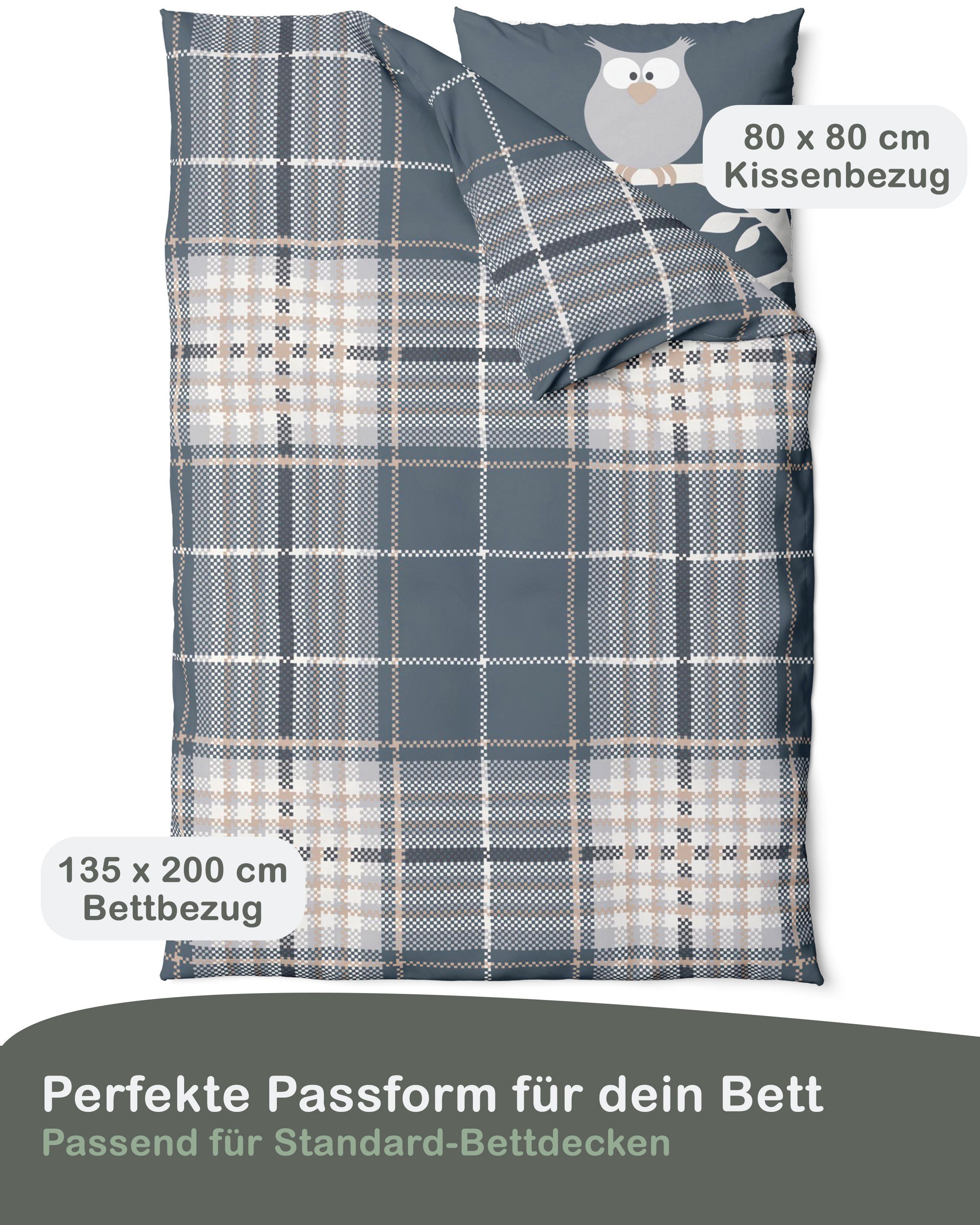 LINKHOFF Bettwäsche Biber Bettwäsche 135x200cm Eule günstig online kaufen