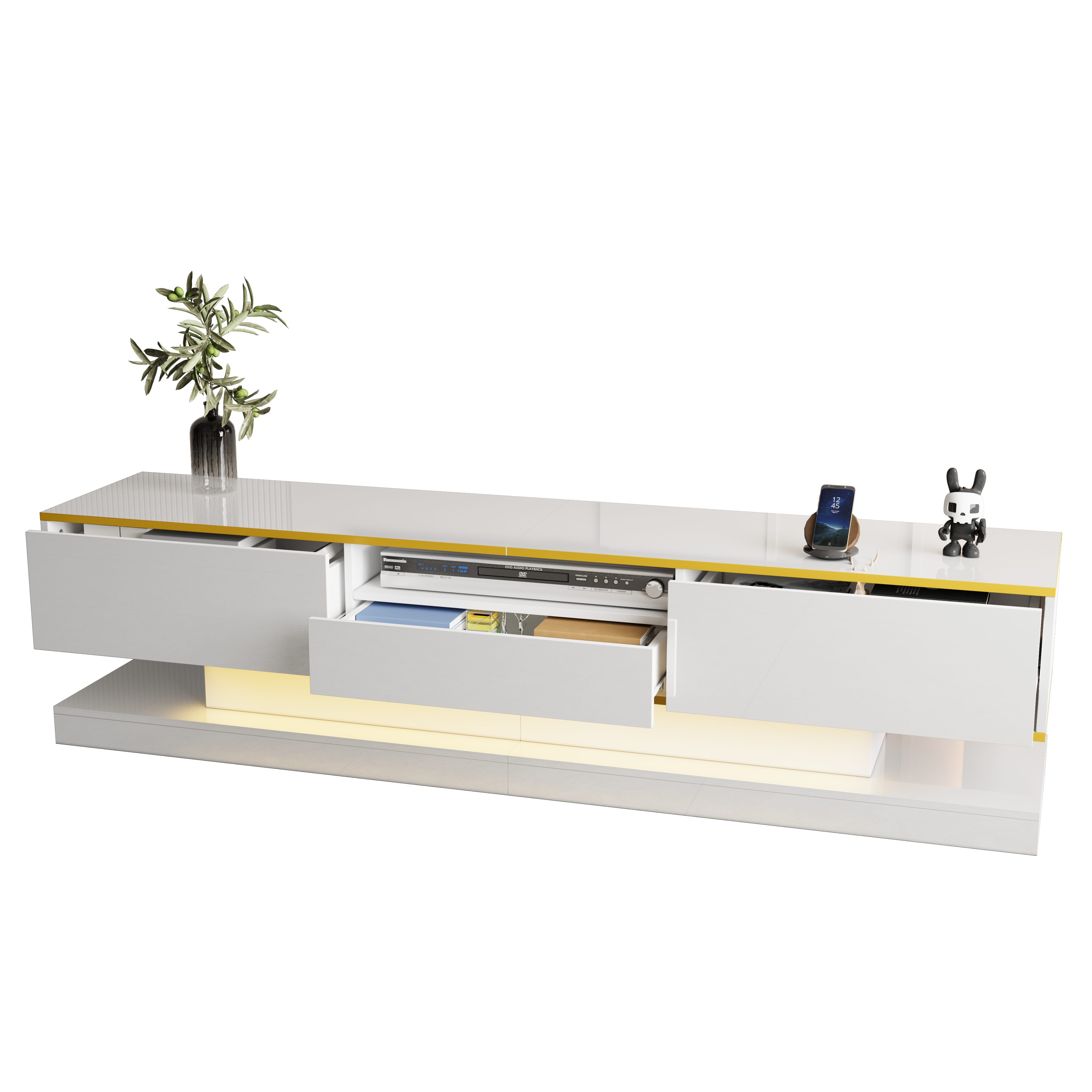 MODFU Lowboard Luxus Design mit goldenen Dekorstreifen (Wohnzimmermöbel, Fe günstig online kaufen