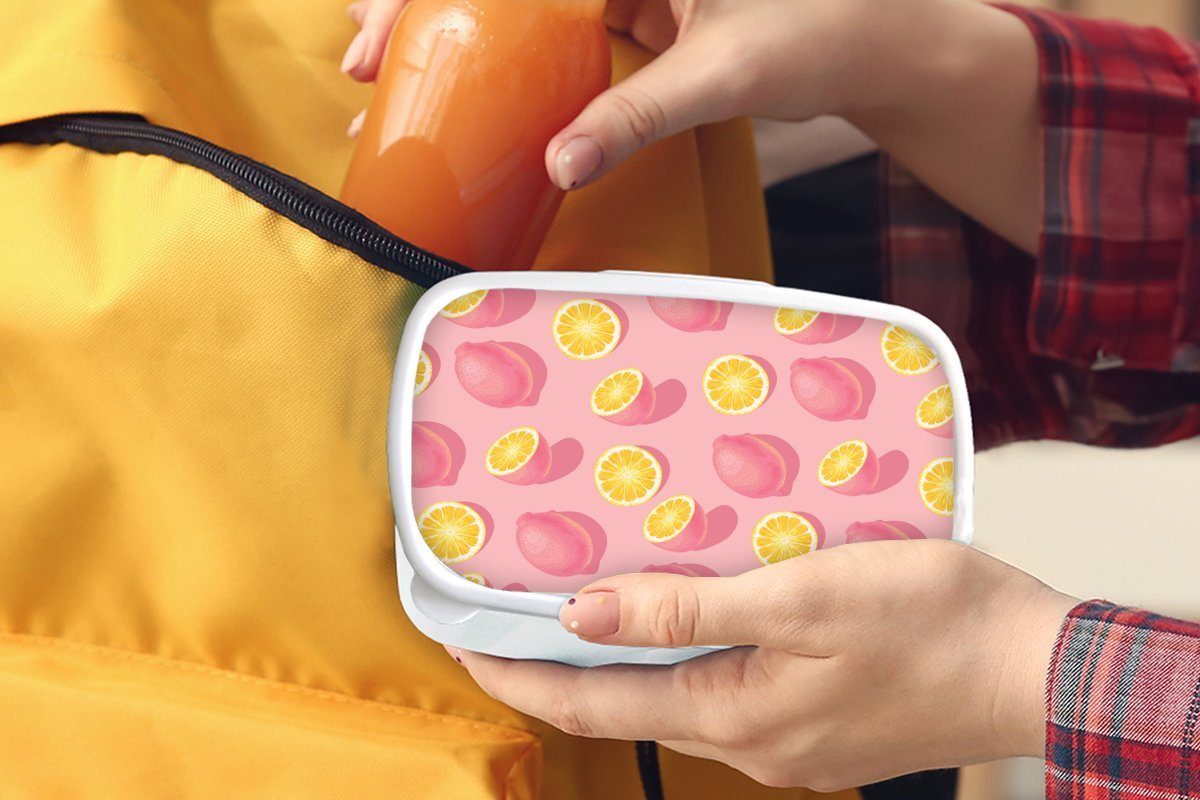 Zitrone MuchoWow Mädchen und Jungs (2-tlg), Rosa Lunchbox Brotdose, weiß - Brotbox - Erwachsene, für für Kunststoff, Gelb, und Kinder - Sommer