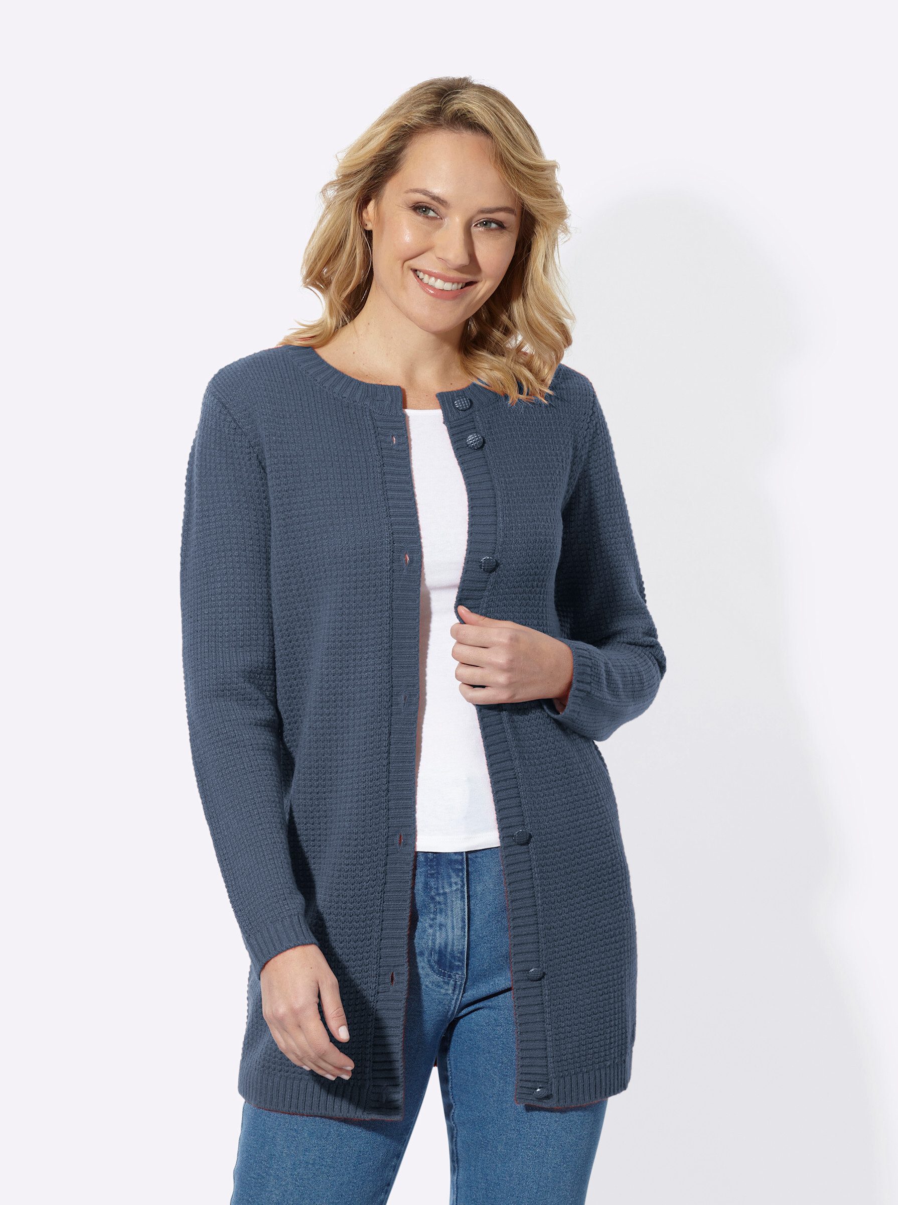 Strickjacke Long-Strickjacke Langarm Struktur