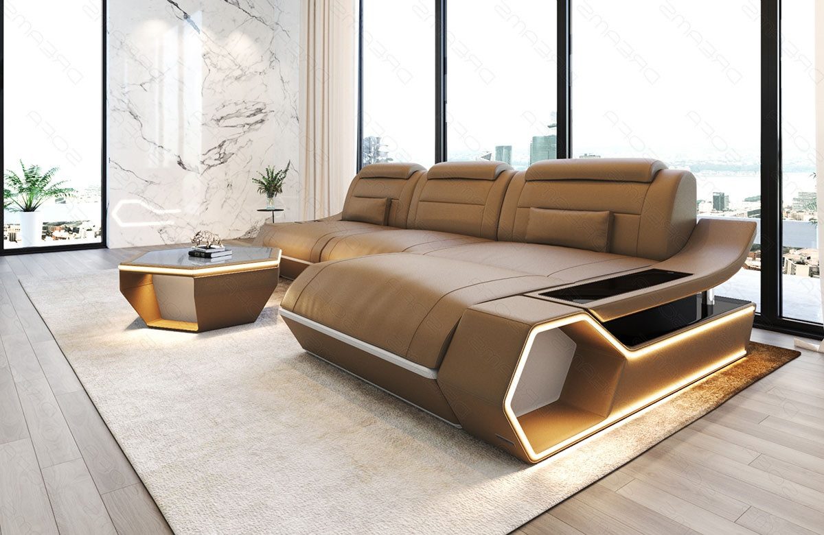 Sofa Dreams Ecksofa Leder Sofa Couch Toscano L Form Ledercouch, LED Beleuchtung