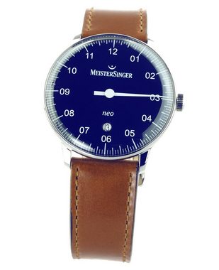 Meistersinger Automatikuhr Einzeiger Uhr Herren Uhr Automatik NE408 NEO SONNENSCHLIFF BLAU 40mm, Einzeiger Uhr