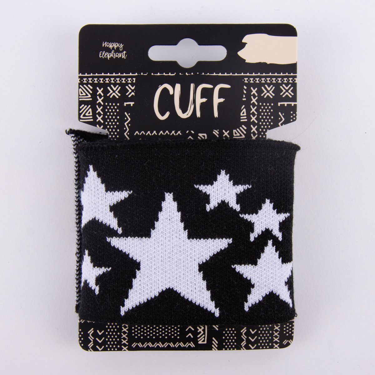 SCHÖNER LEBEN. Stoff Cuff Meterware Bündchen Fertigbündchen Sterne schwarz weiß 7x110cm