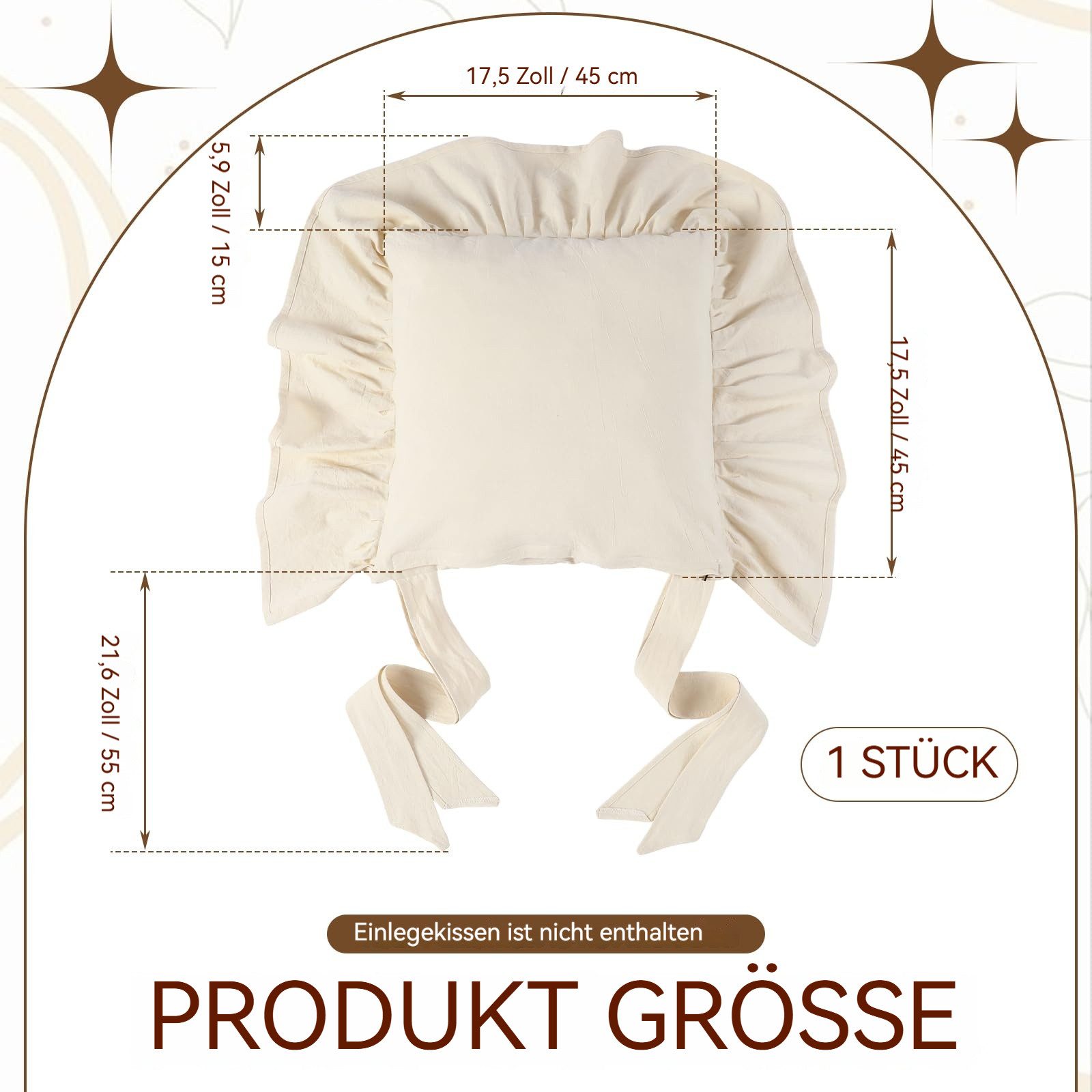 Zyronn Stuhlkissen Stuhlkissenbezug mit Rüschen & Schleifen,mit Bindebänder, Stuhlhusse Landhausstil ohne Füllung,für Indoor und Outdoor