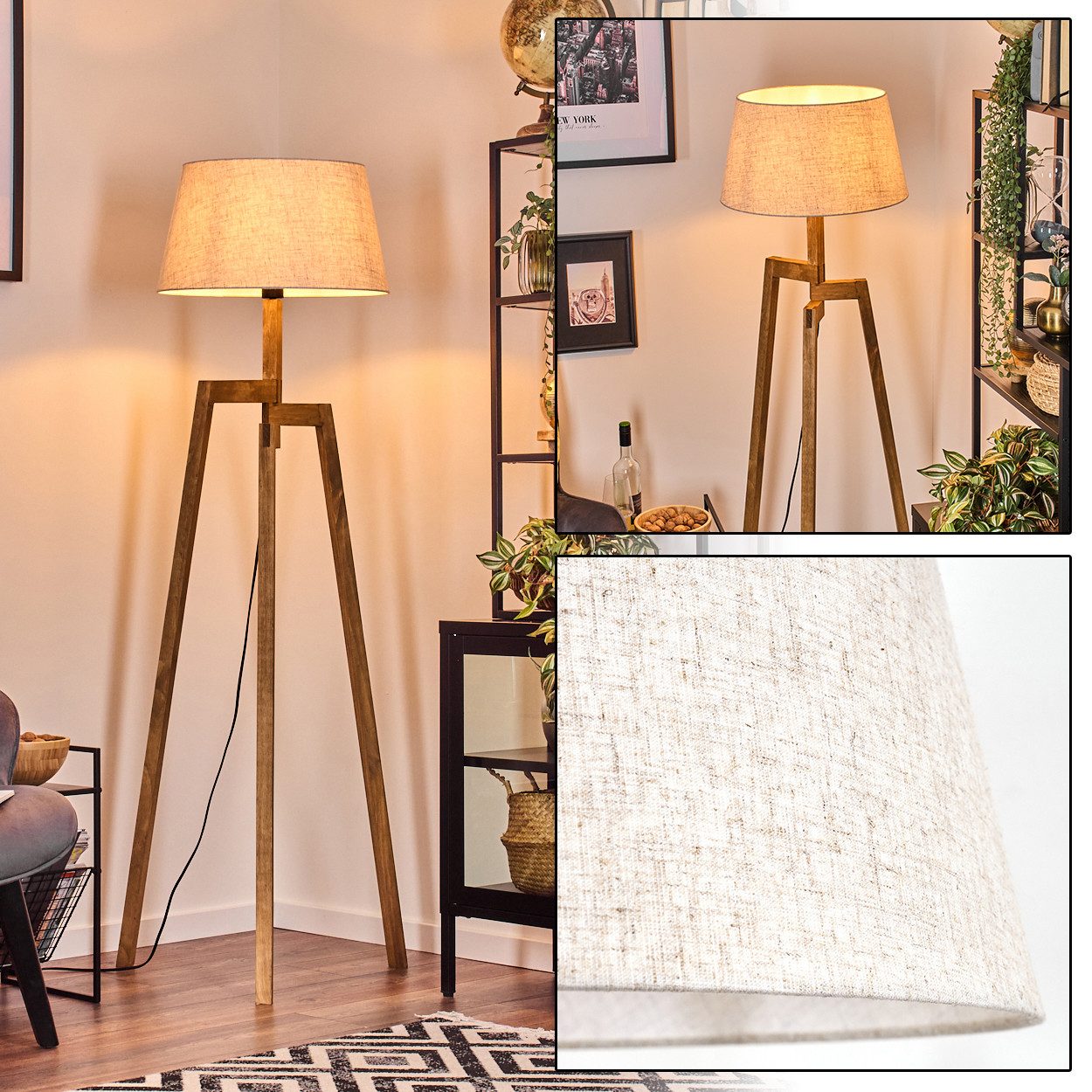 Stehlampe Stehlampe aus Holz/Stoff in Naturfarben/Beige