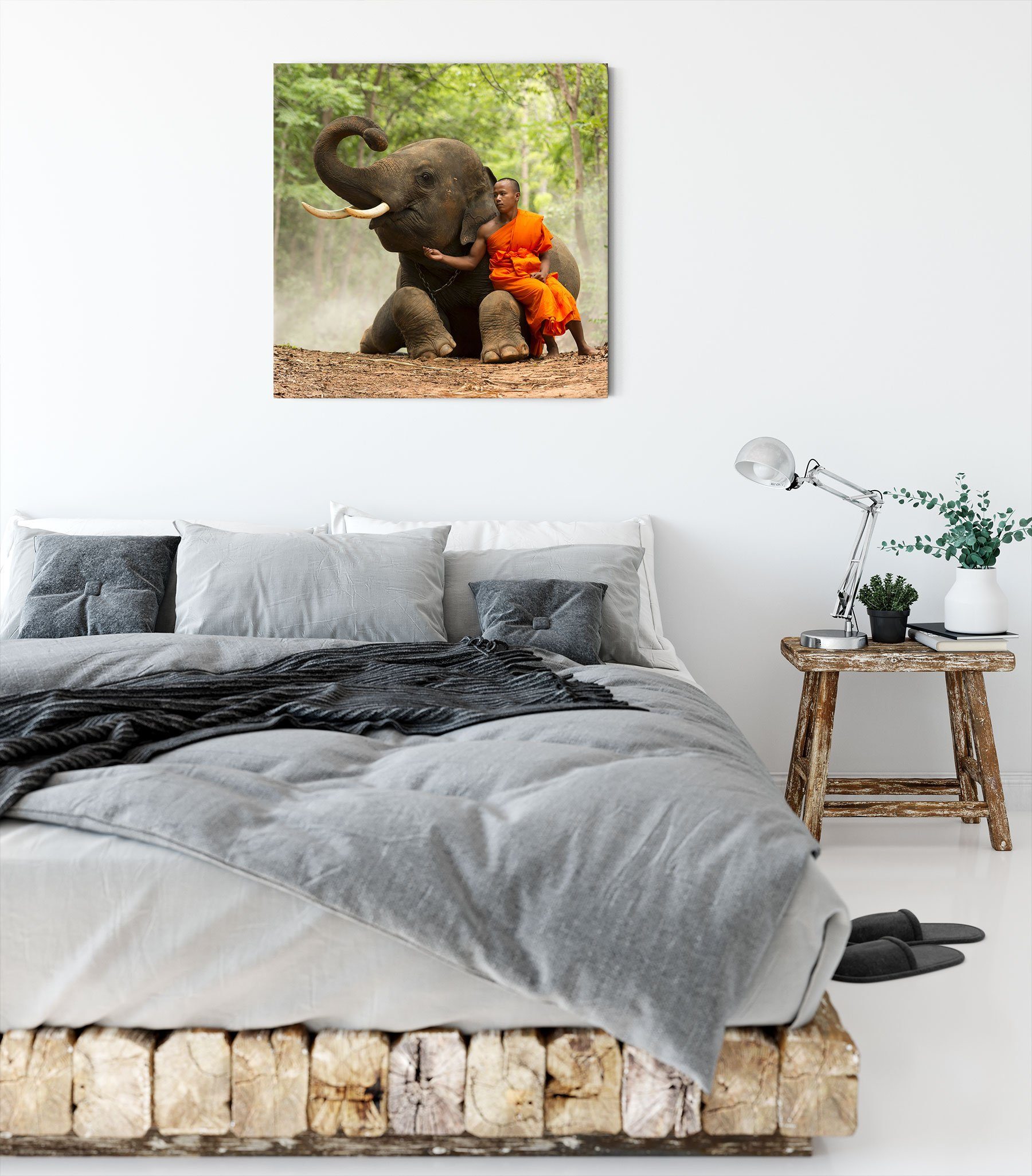 Wald, (1 St), inkl. Mönch fertig Leinwandbild Zackenaufhänger bespannt, Pixxprint Mönch Elefanten Elefanten Leinwandbild Wald