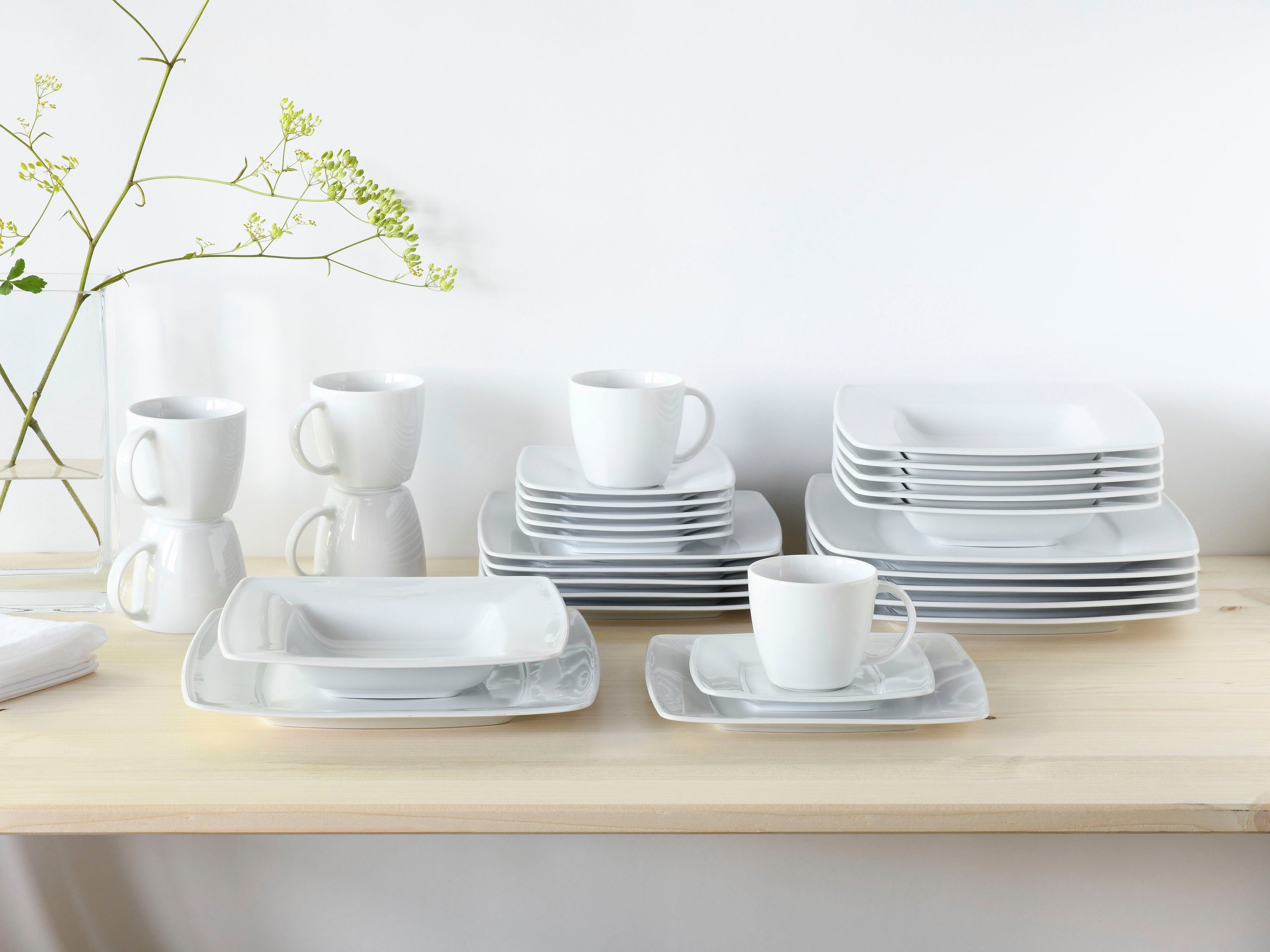 CreaTable Kombiservice Victoria Weiss (30-tlg), 6 Personen, Porzellan, klassisch weiß für den täglichen Gebrauch