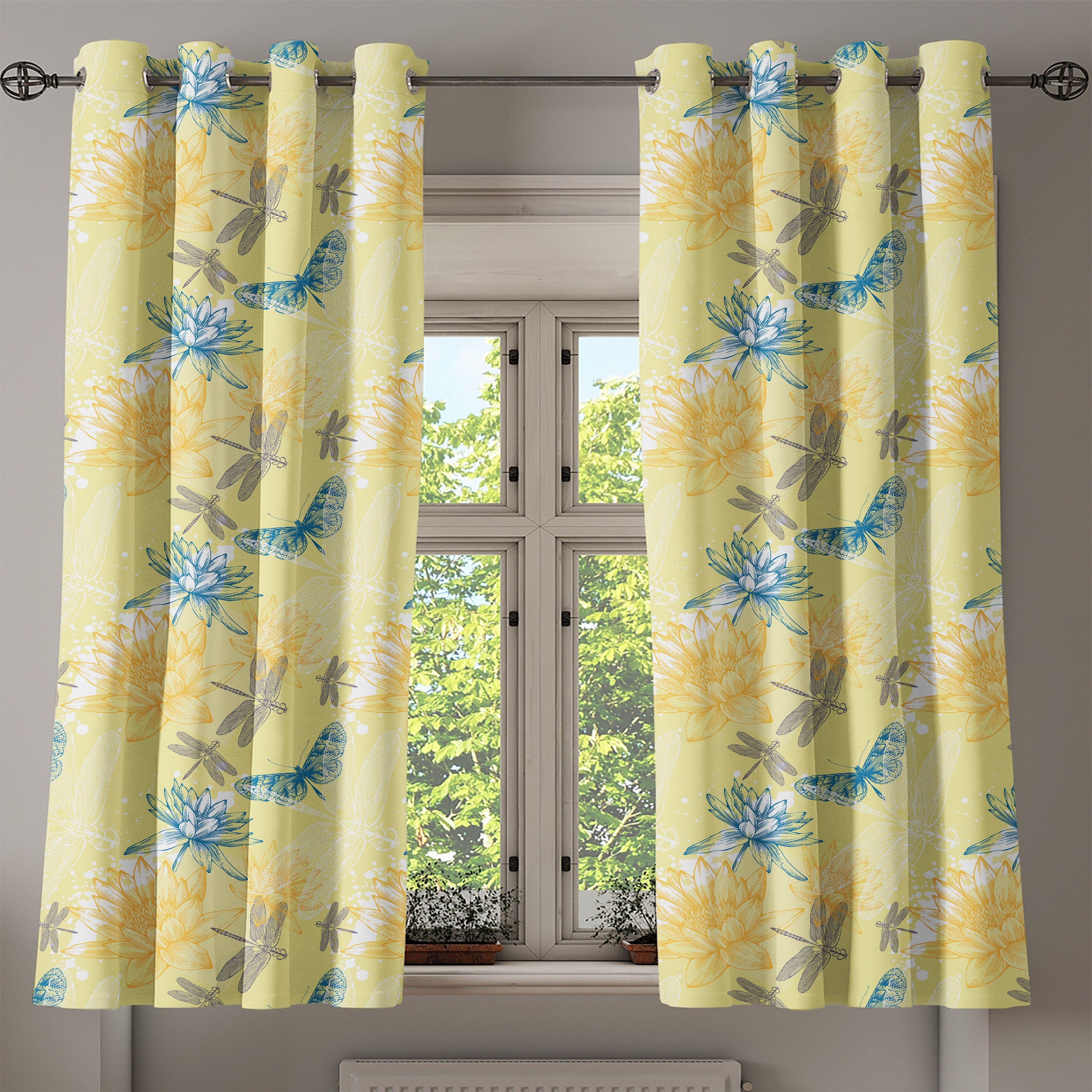 Libelle 2-Panel-Fenstervorhänge Wohnzimmer, für Wasserlilien Abakuhaus, Schlafzimmer Gardine Dekorative