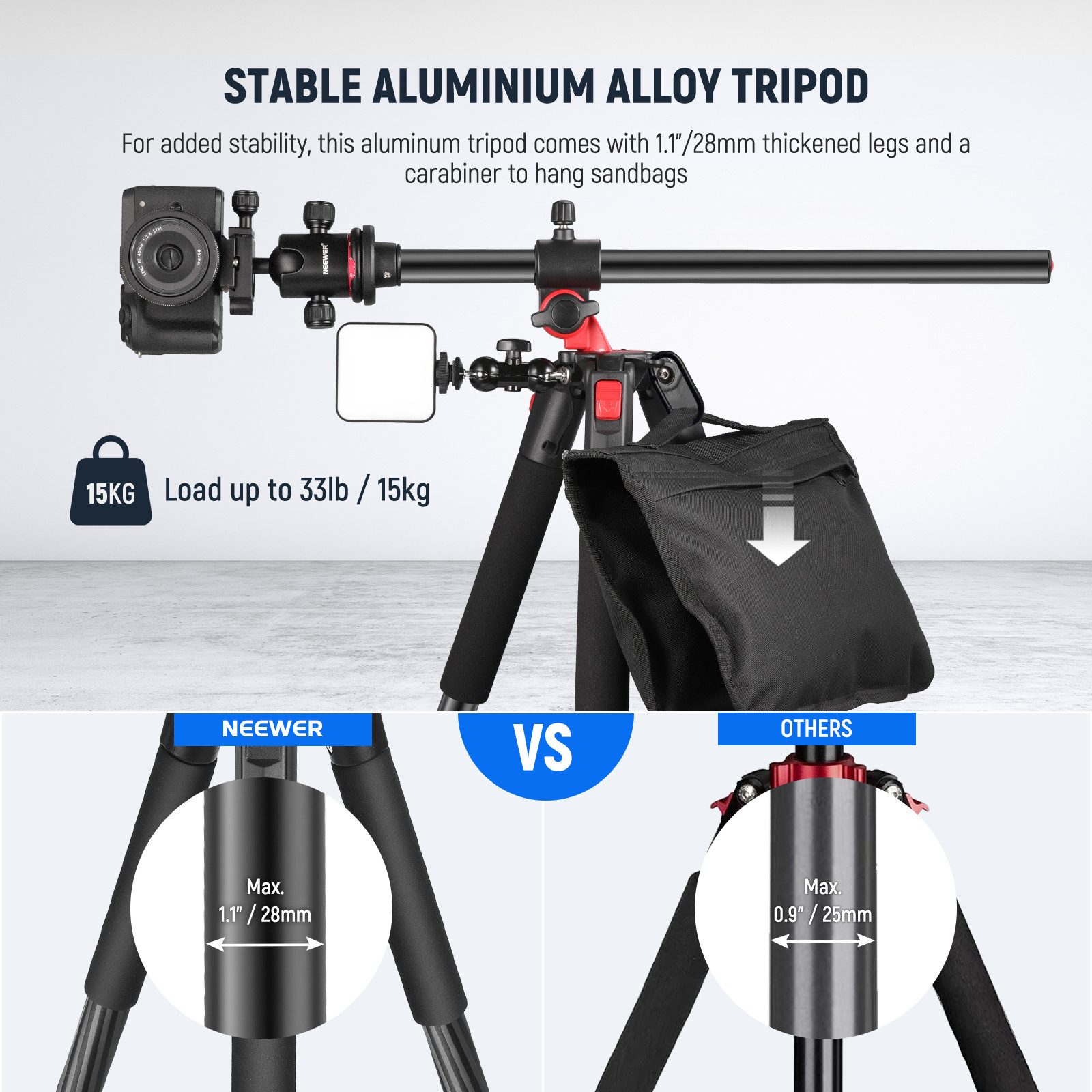 Neewer 200cm Stativ für Kamera Einbeinstativ mit Mittelsäule und Kugelkopf Dreibeinstativ (N284L+G0 aus Aluminium Stativ, mit QR Platte Typ Arca, Tasche)