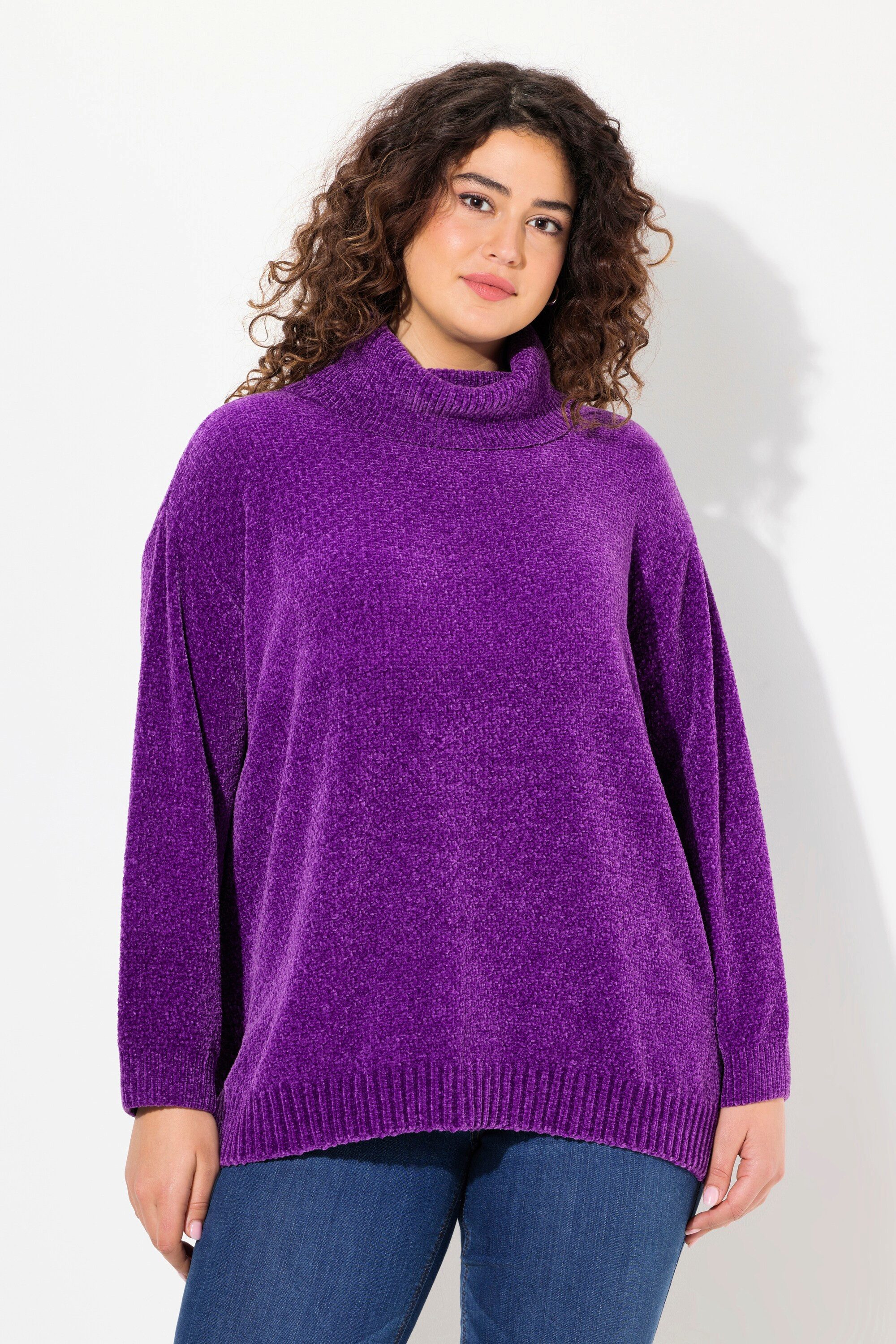 Longpullover Chenille-Pullover Oversized Stehkragen Langarm
