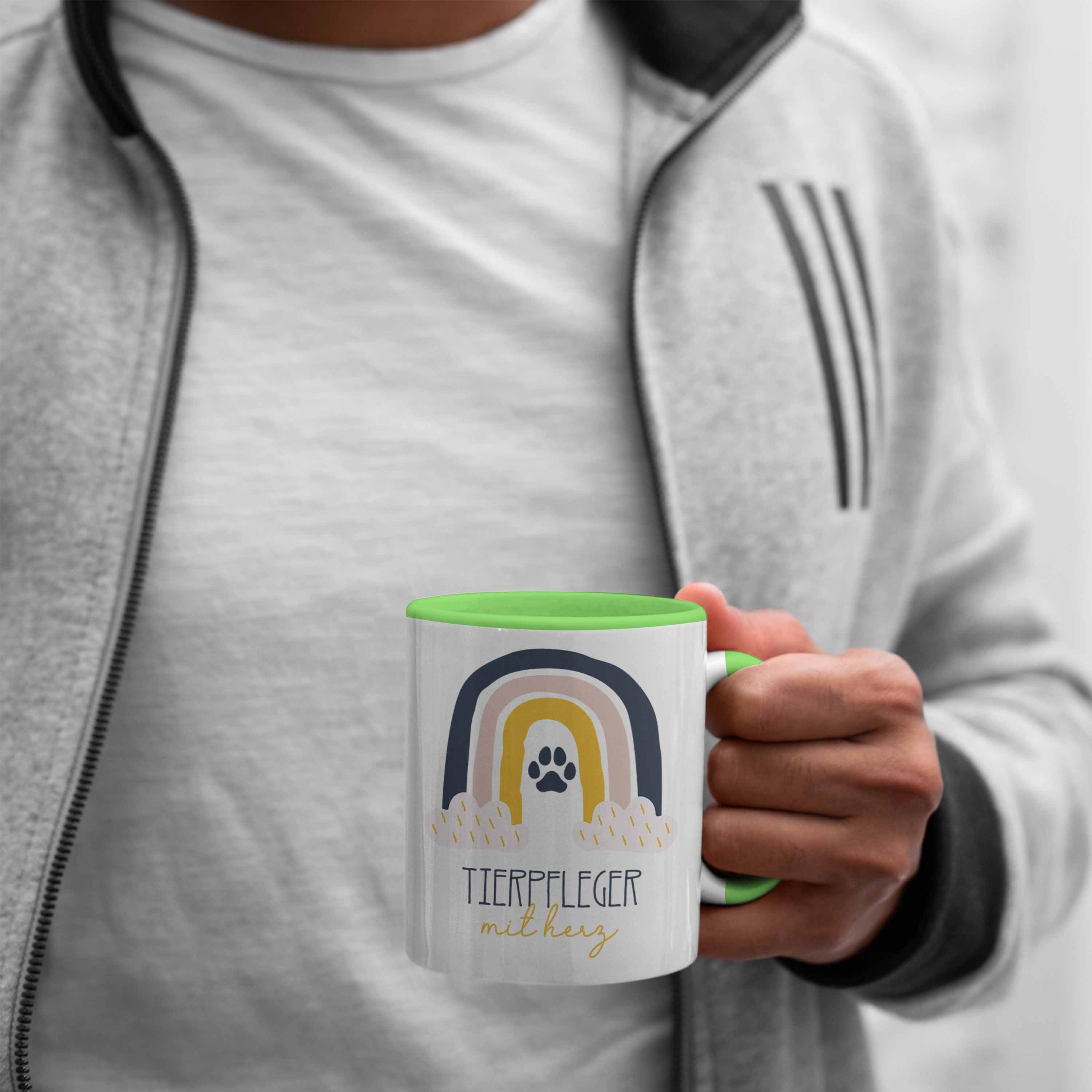 Tasse Tierpf Trendation Tasse Tierpfleger Geschenk Danke für Kaffeetassse Grün Geschenkidee