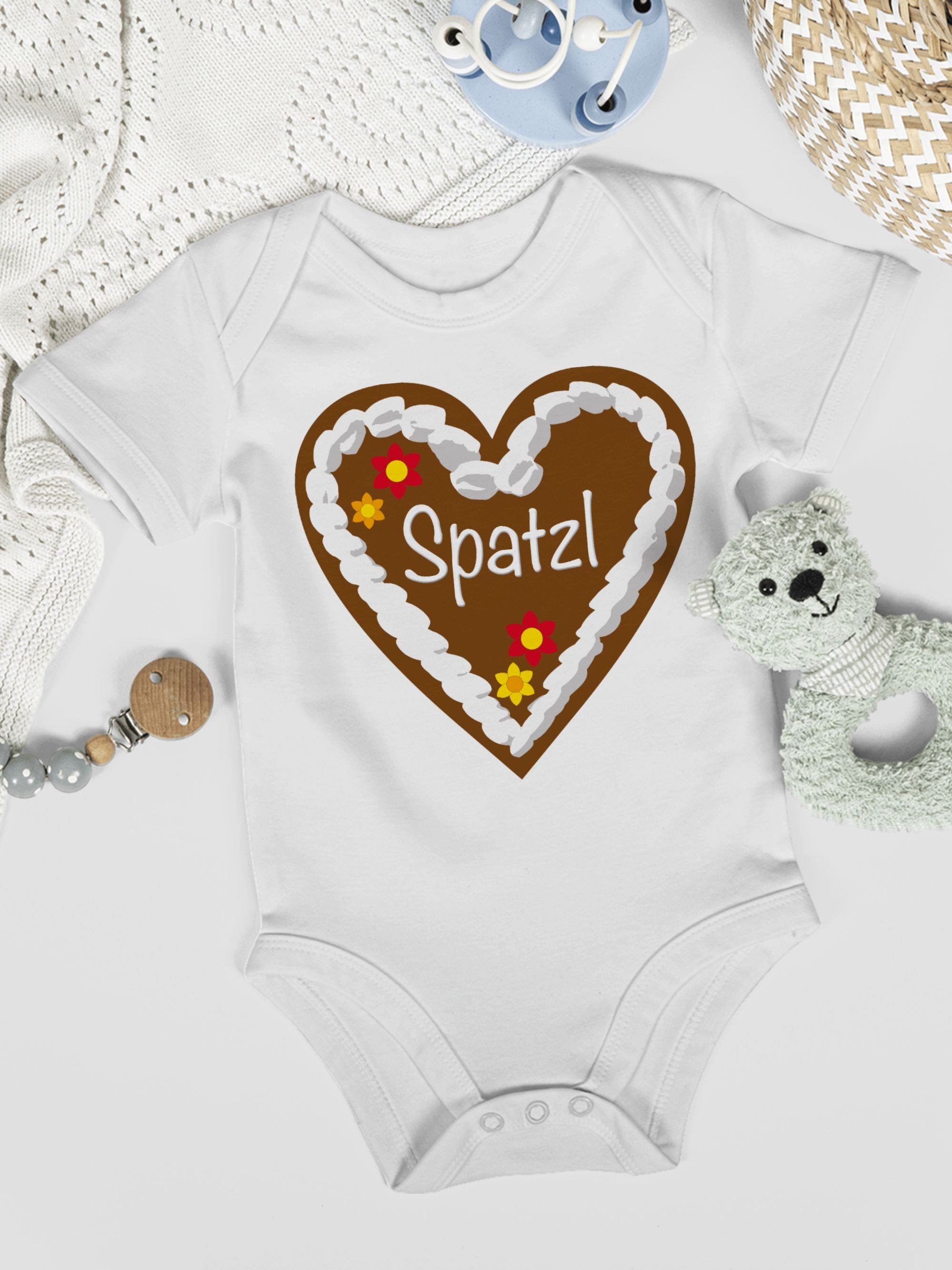 Spatzl 2 Weiß Baby Mode Outfit für Oktoberfest Shirtracer Lebkuchenherz Shirtbody